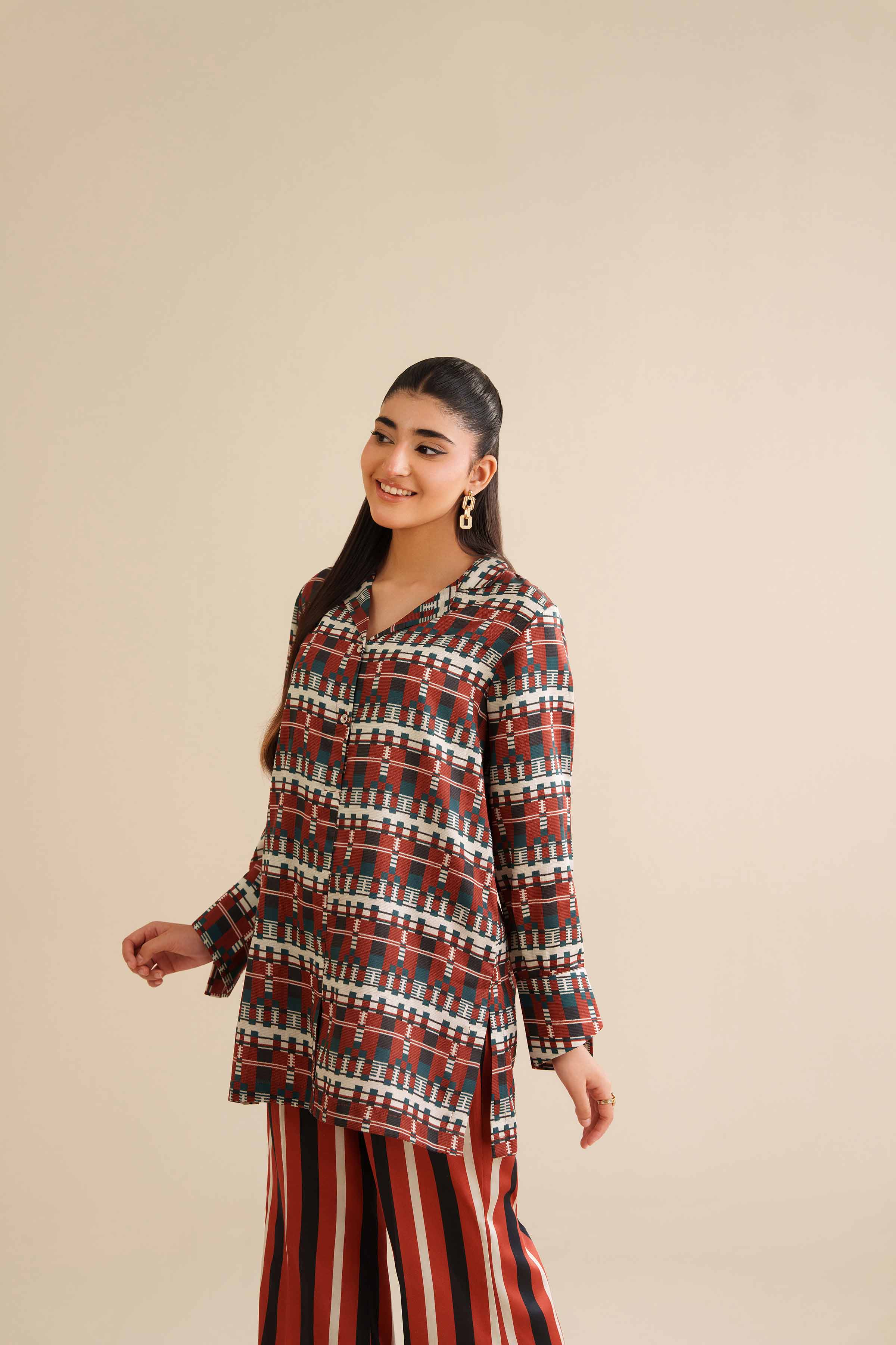 NISHATUAE - Rust Printed Satin 2-piece Ready to wear Dress