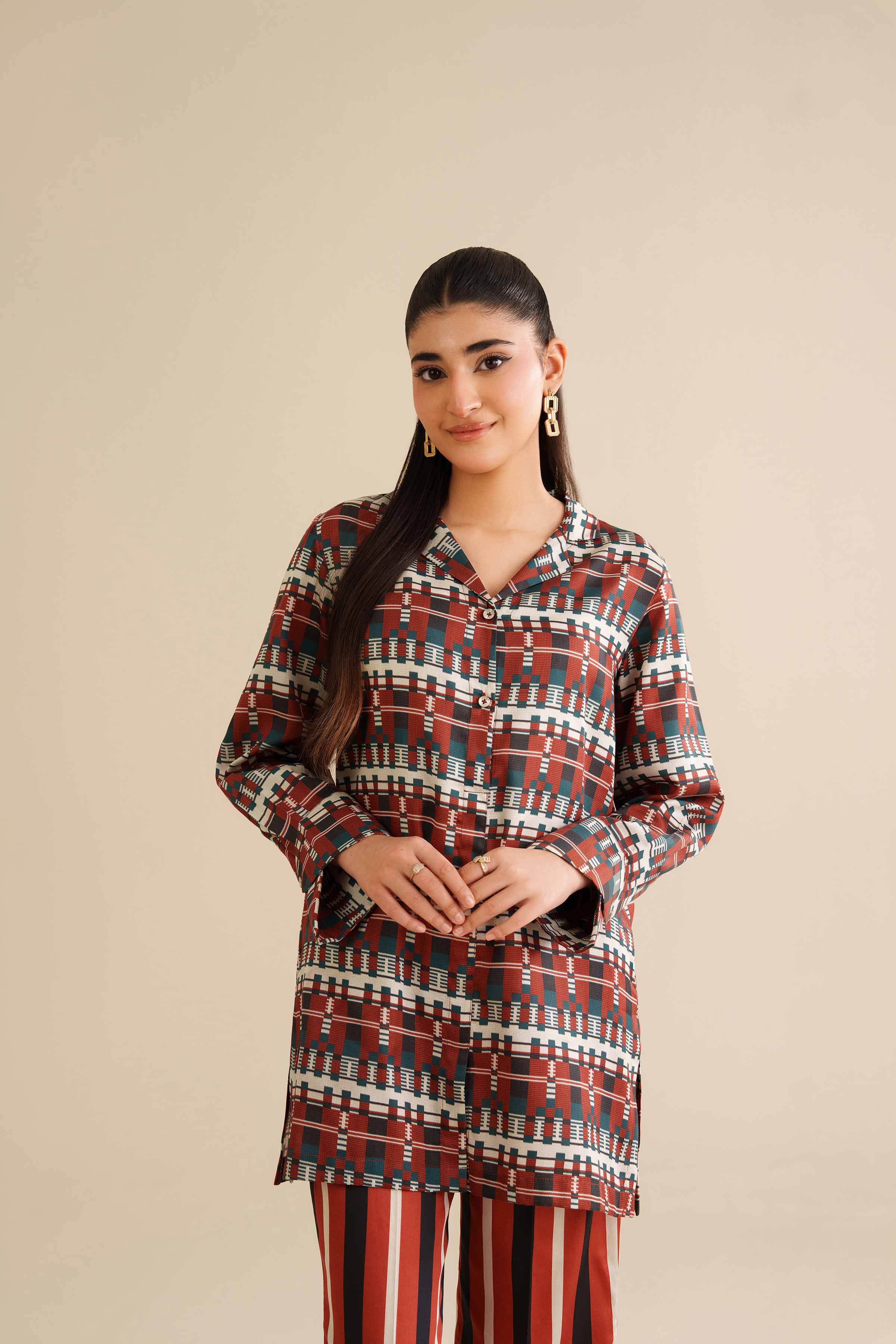 NISHATUAE - Rust Printed Satin 2-piece Ready to wear Dress