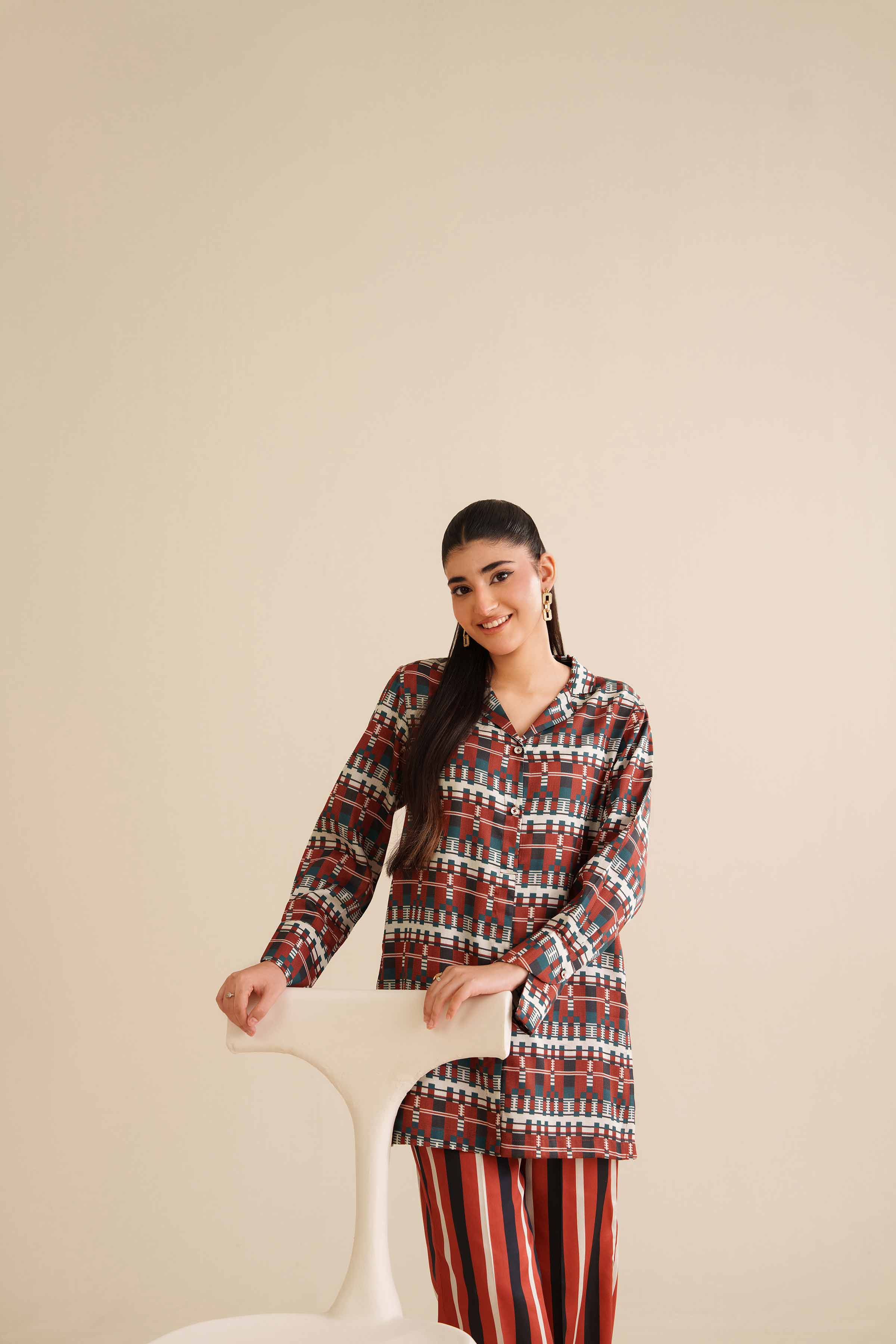 NISHATUAE - Rust Printed Satin 2-piece Ready to wear Dress