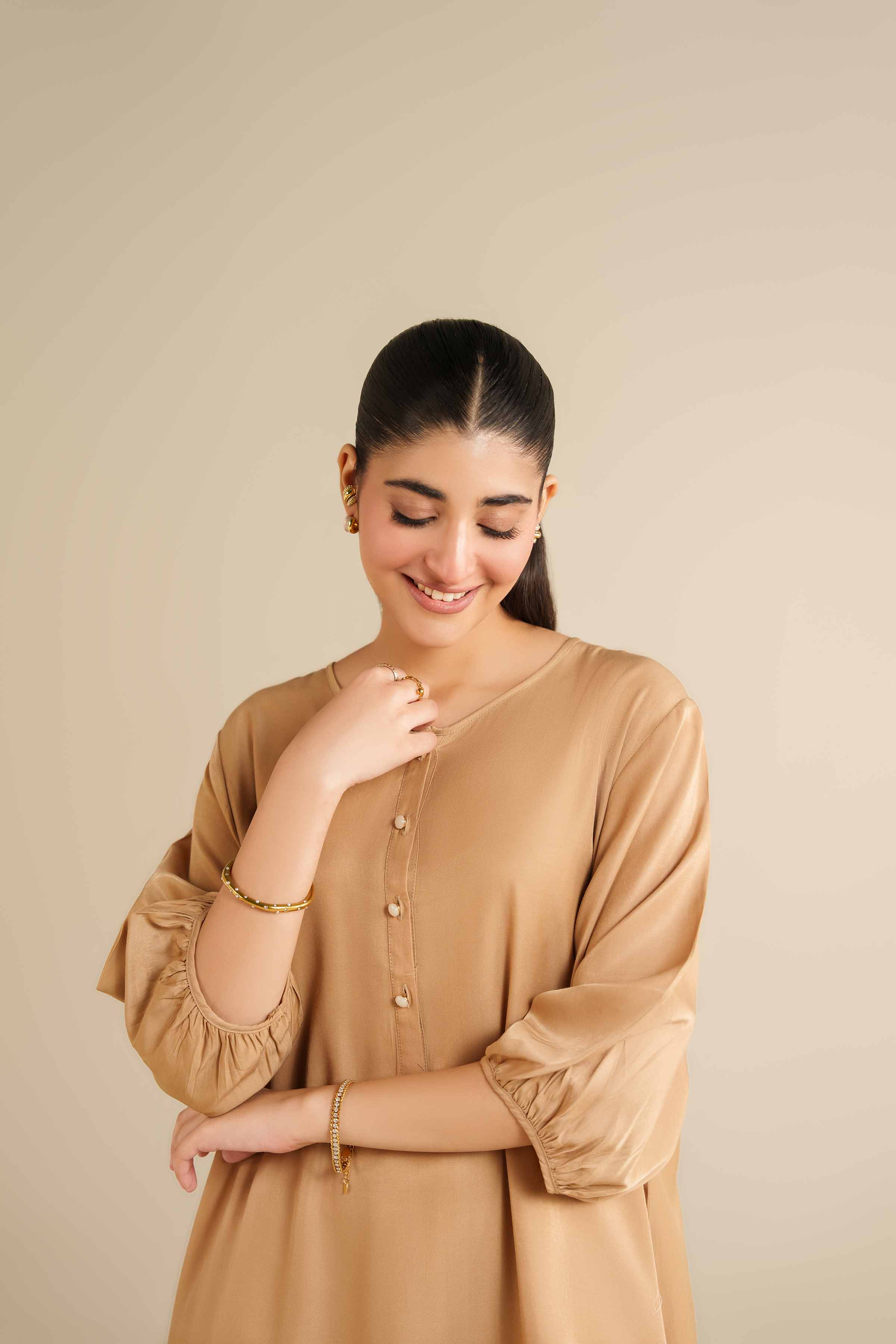 NISHATUAE - Beige Solids Twill Modal Ready to wear Dress