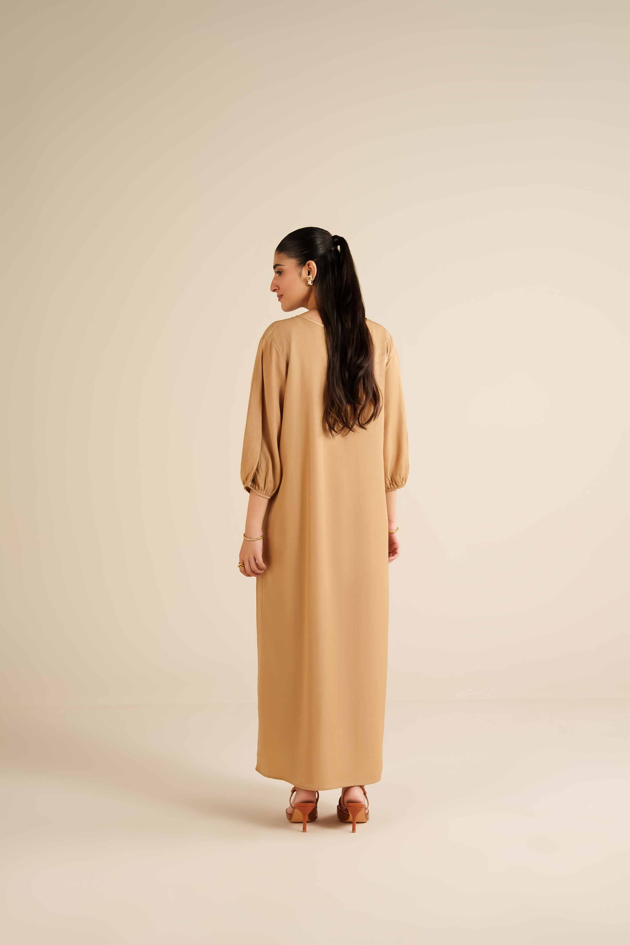 NISHATUAE - Beige Solids Twill Modal Ready to wear Dress