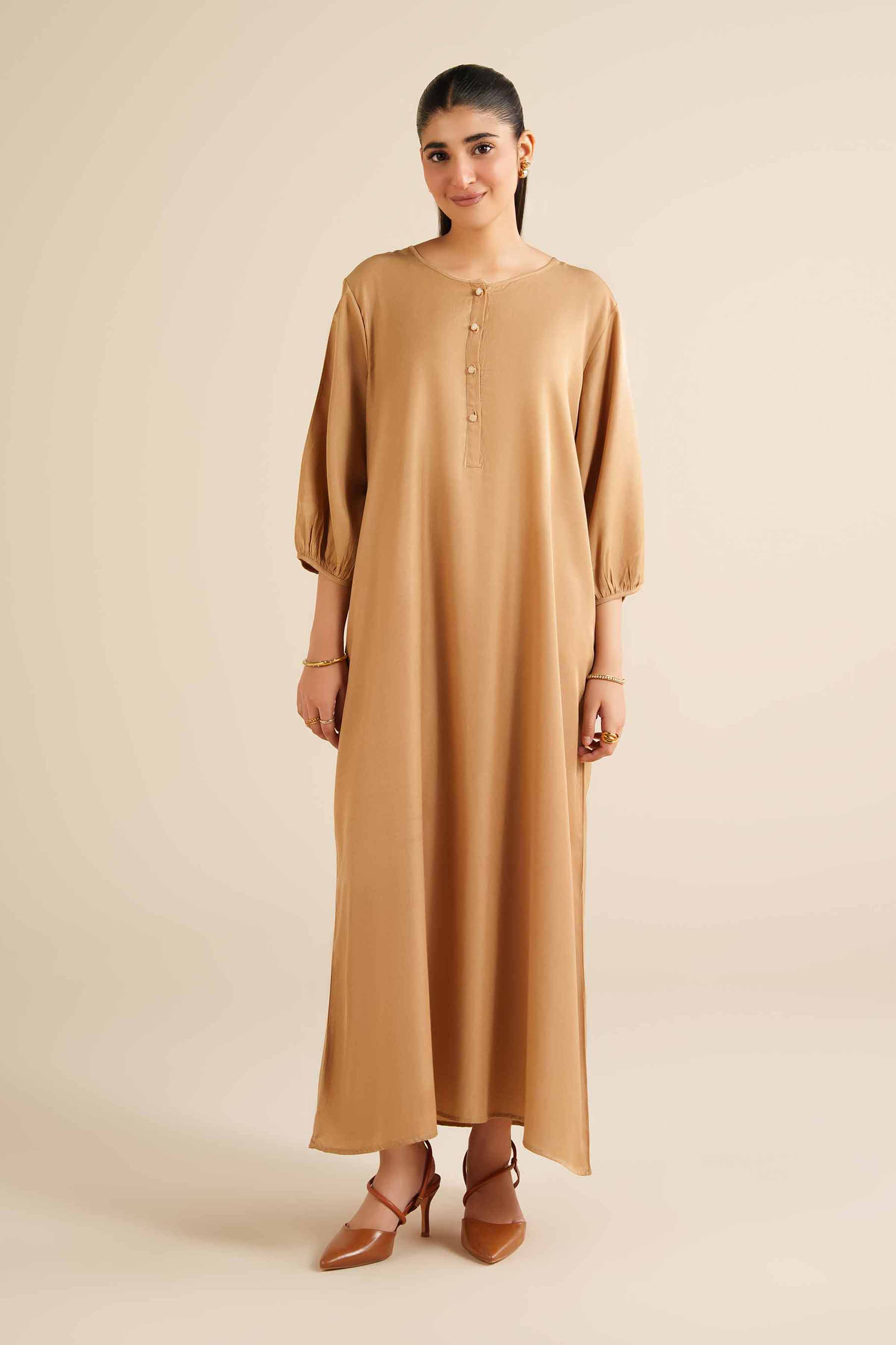 NISHATUAE - Beige Solids Twill Modal Ready to wear Dress