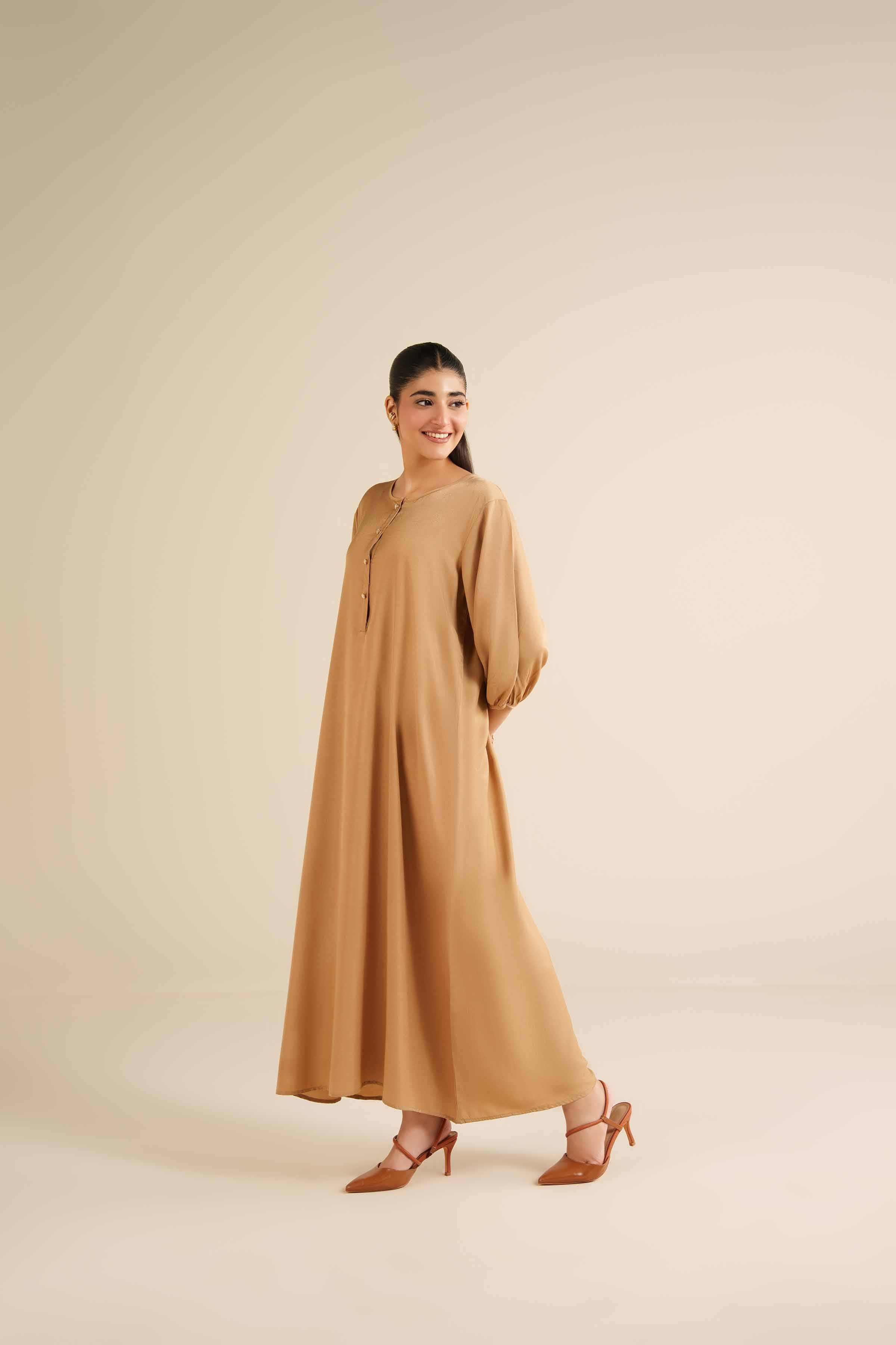 NISHATUAE - Beige Solids Twill Modal Ready to wear Dress