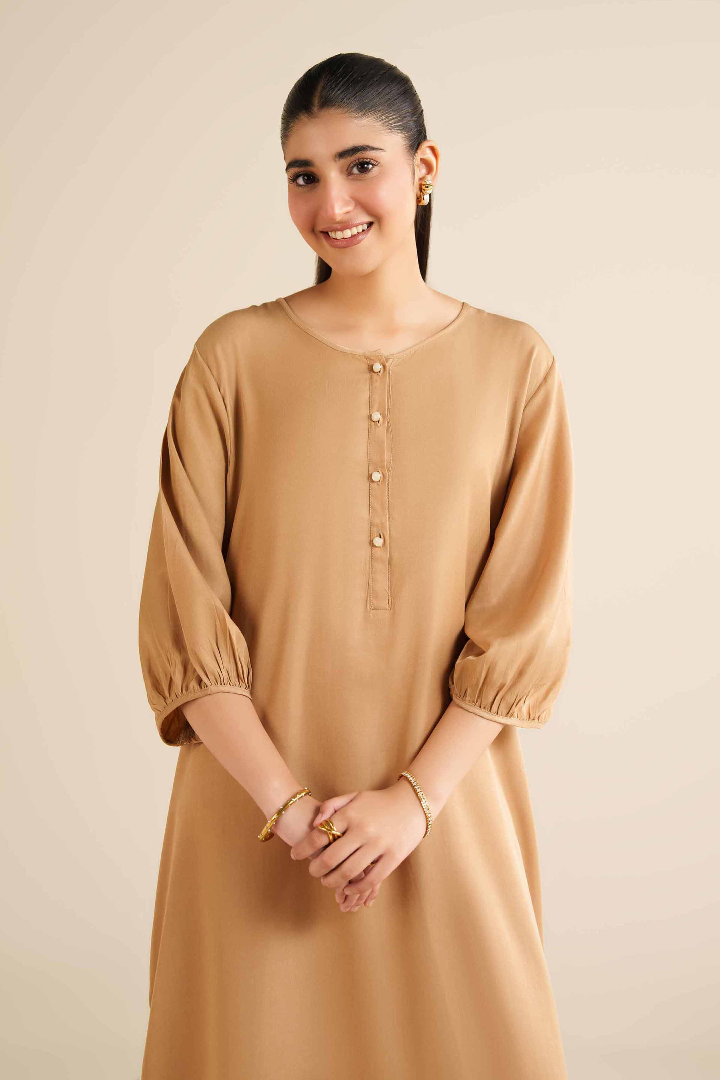 NISHATUAE - Beige Solids Twill Modal Ready to wear Dress