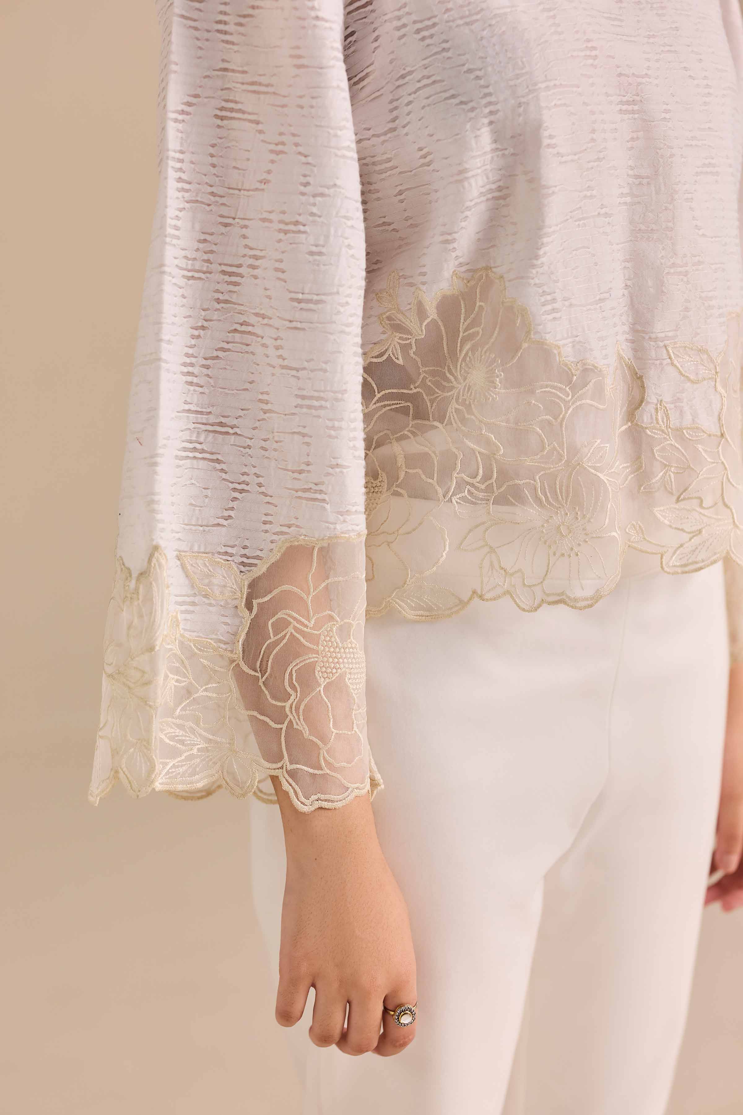 NishatUAE -  White Embroidered Broshia Ready to wear Tunic