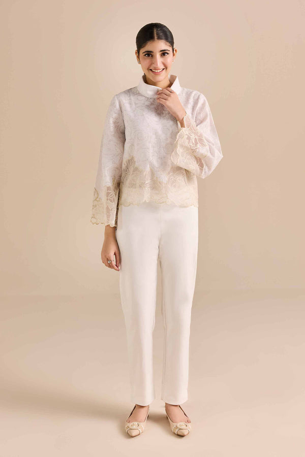 NishatUAE -  White Embroidered Broshia Ready to wear Tunic