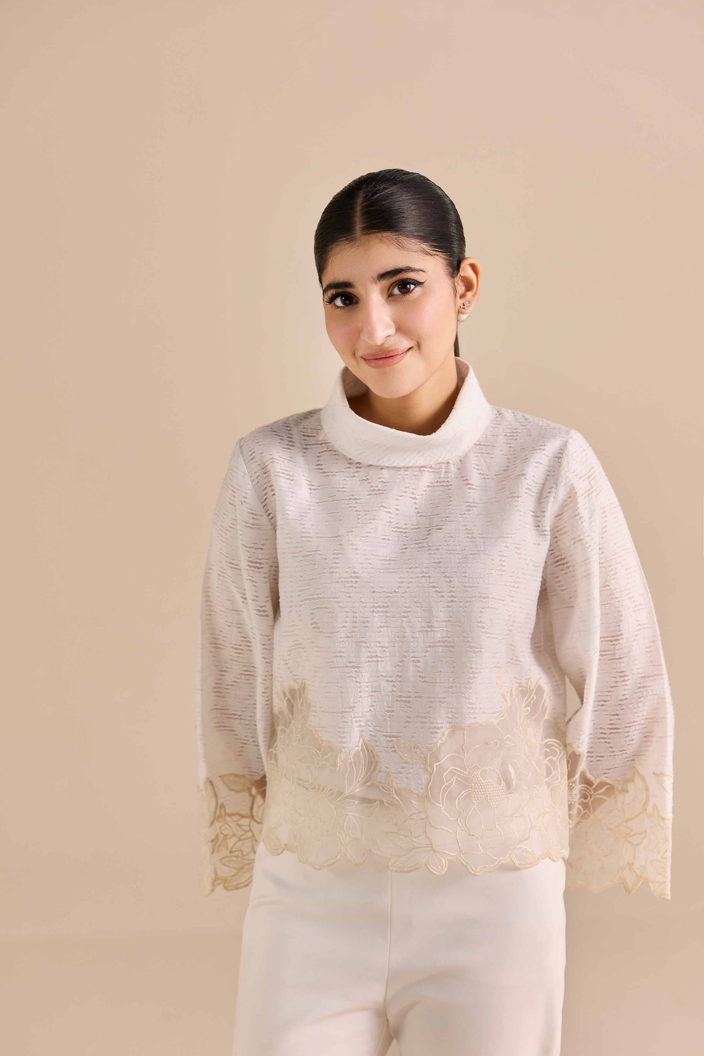 NishatUAE -  White Embroidered Broshia Ready to wear Tunic