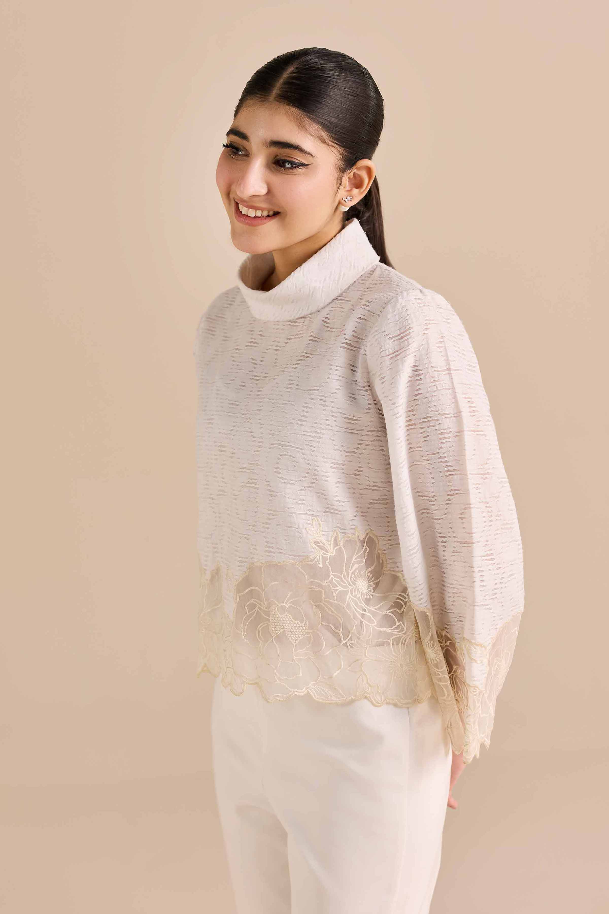 NishatUAE -  White Embroidered Broshia Ready to wear Tunic