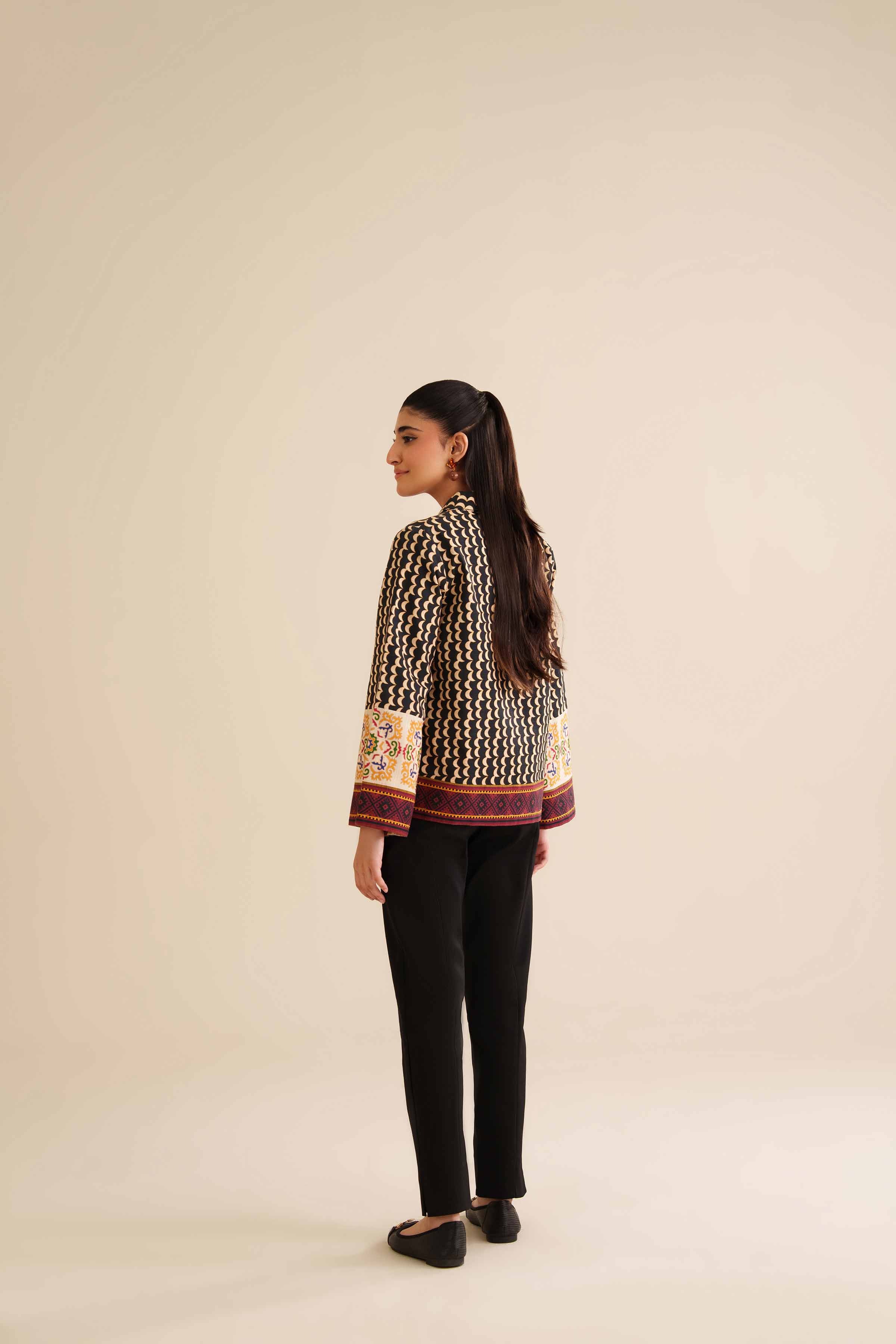 NISHATUAE - Black Printed Khaddar Ready to wear Jacket