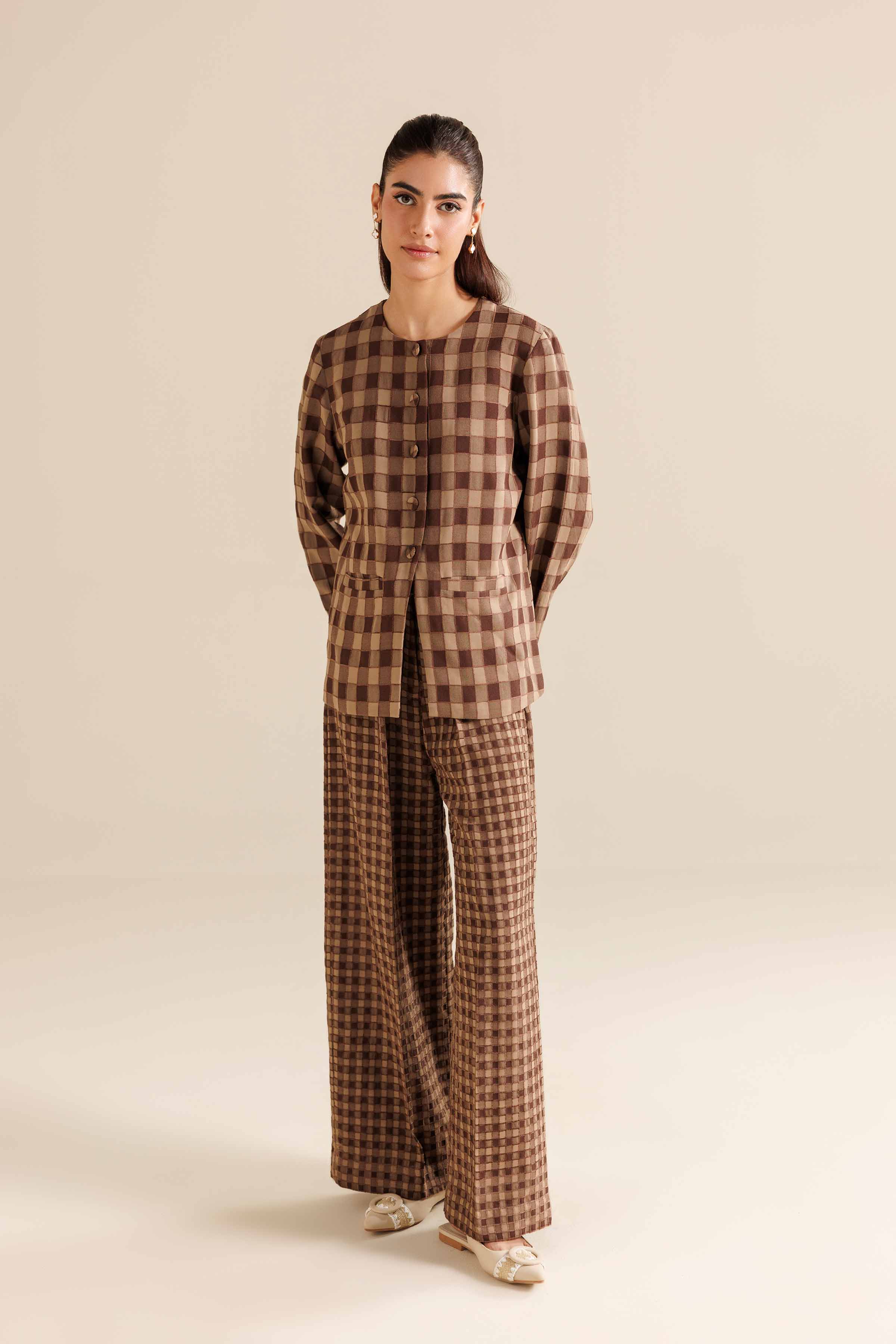 NishatUAE - Brown Printed Velvet 2-piece Ready To Wear Dress