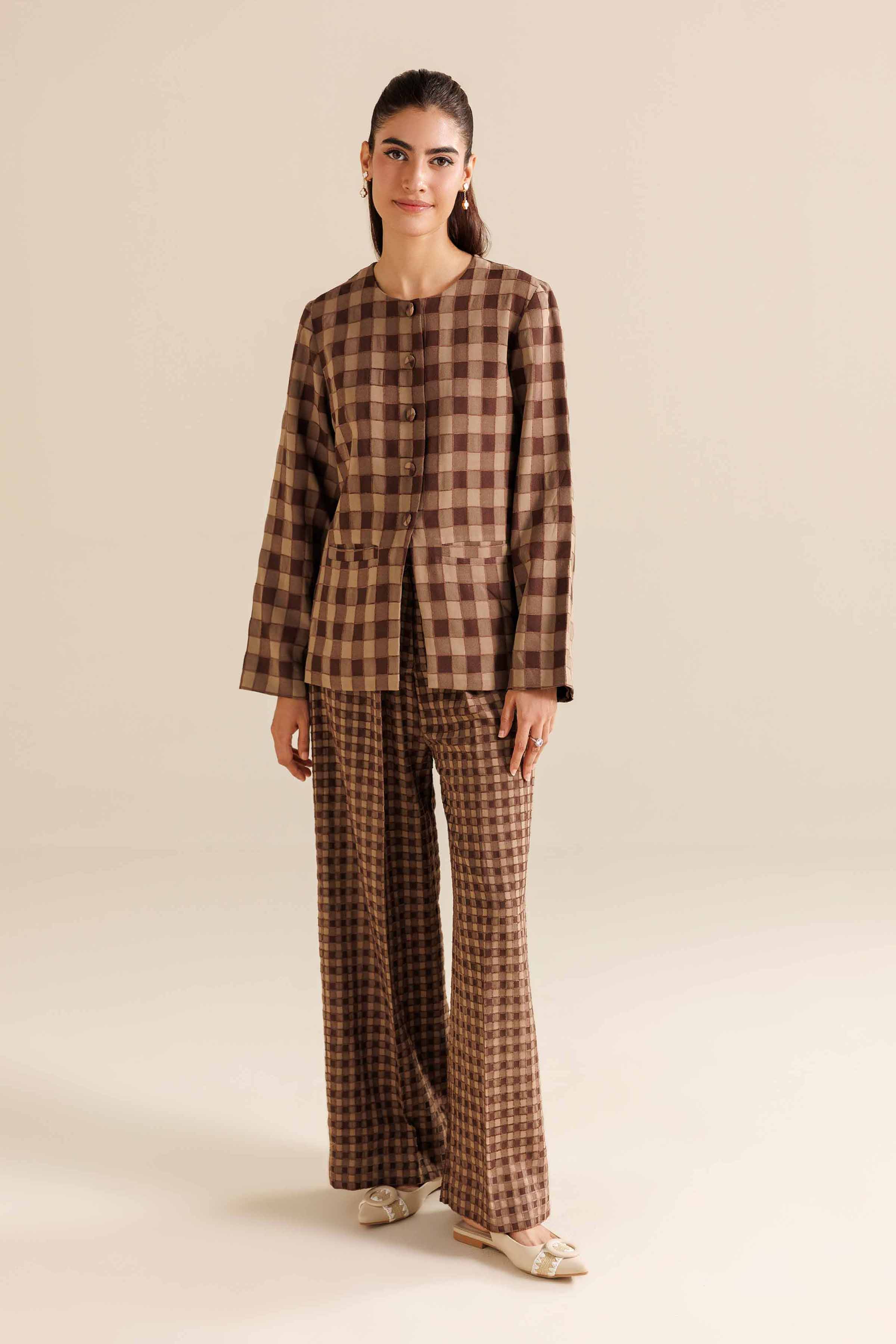 NishatUAE - Brown Printed Velvet 2-piece Ready To Wear Dress