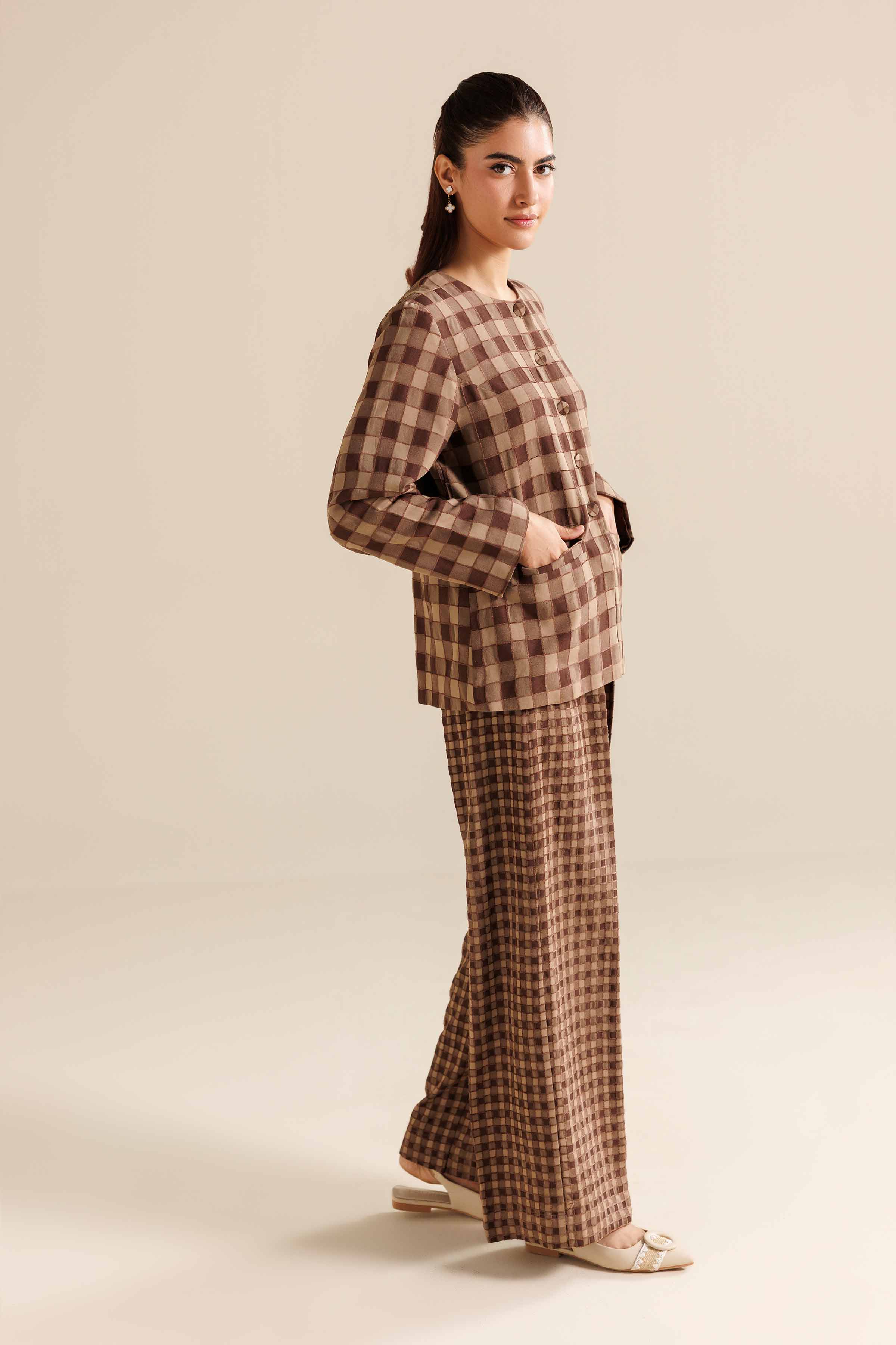 NishatUAE - Brown Printed Velvet 2-piece Ready To Wear Dress