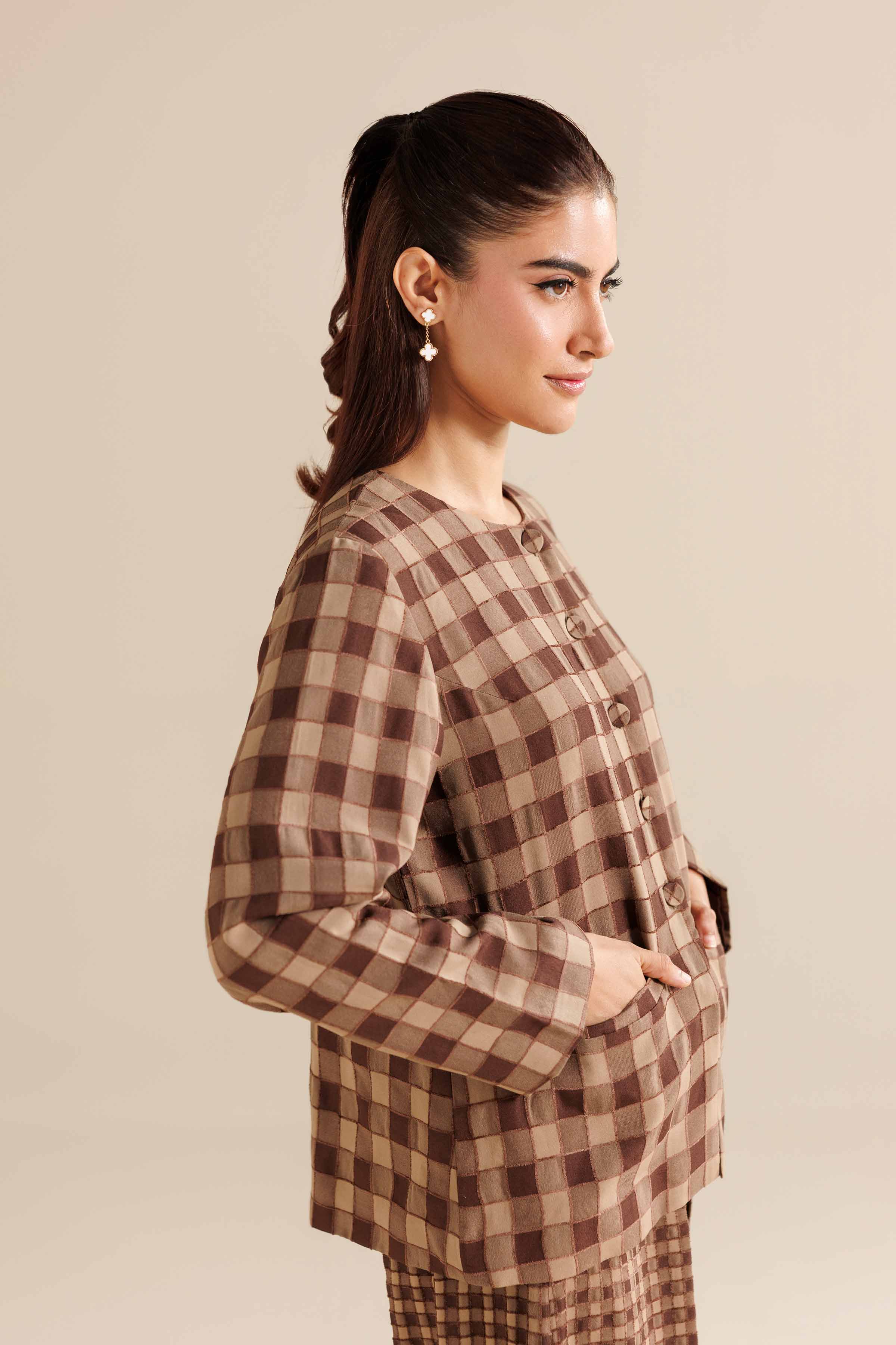 NishatUAE - Brown Printed Velvet 2-piece Ready To Wear Dress