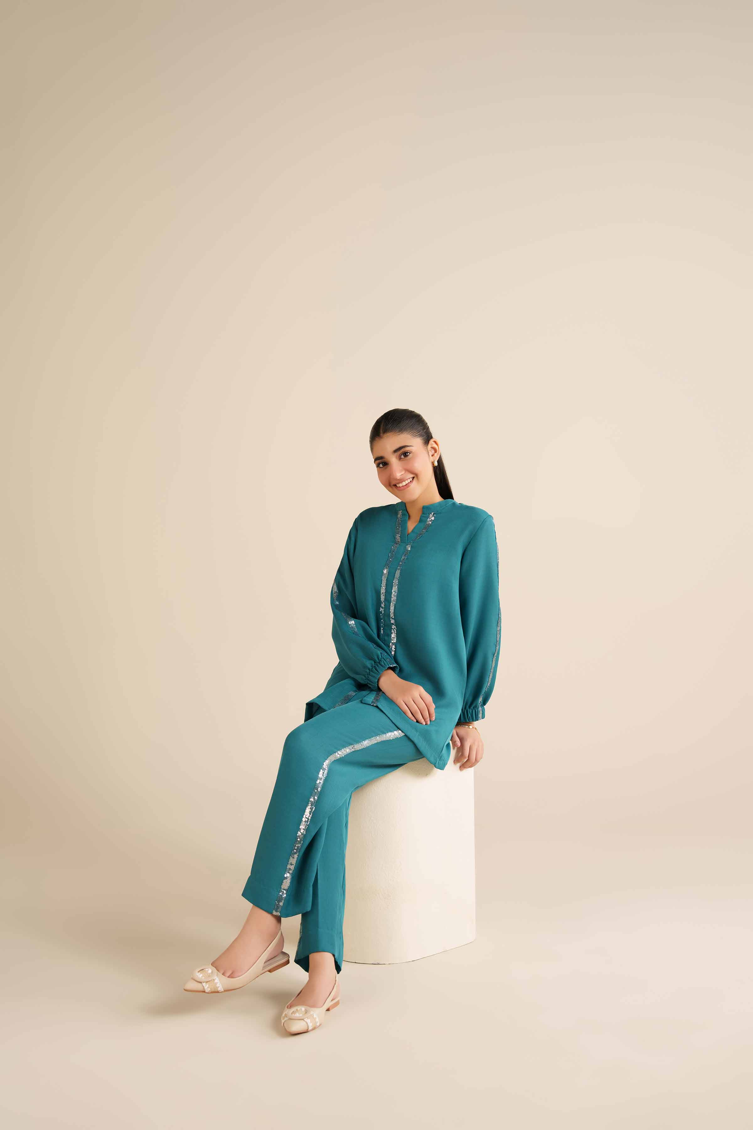 NISHATUAE - Green Embroidered Grip 2-piece Ready to wear Dress