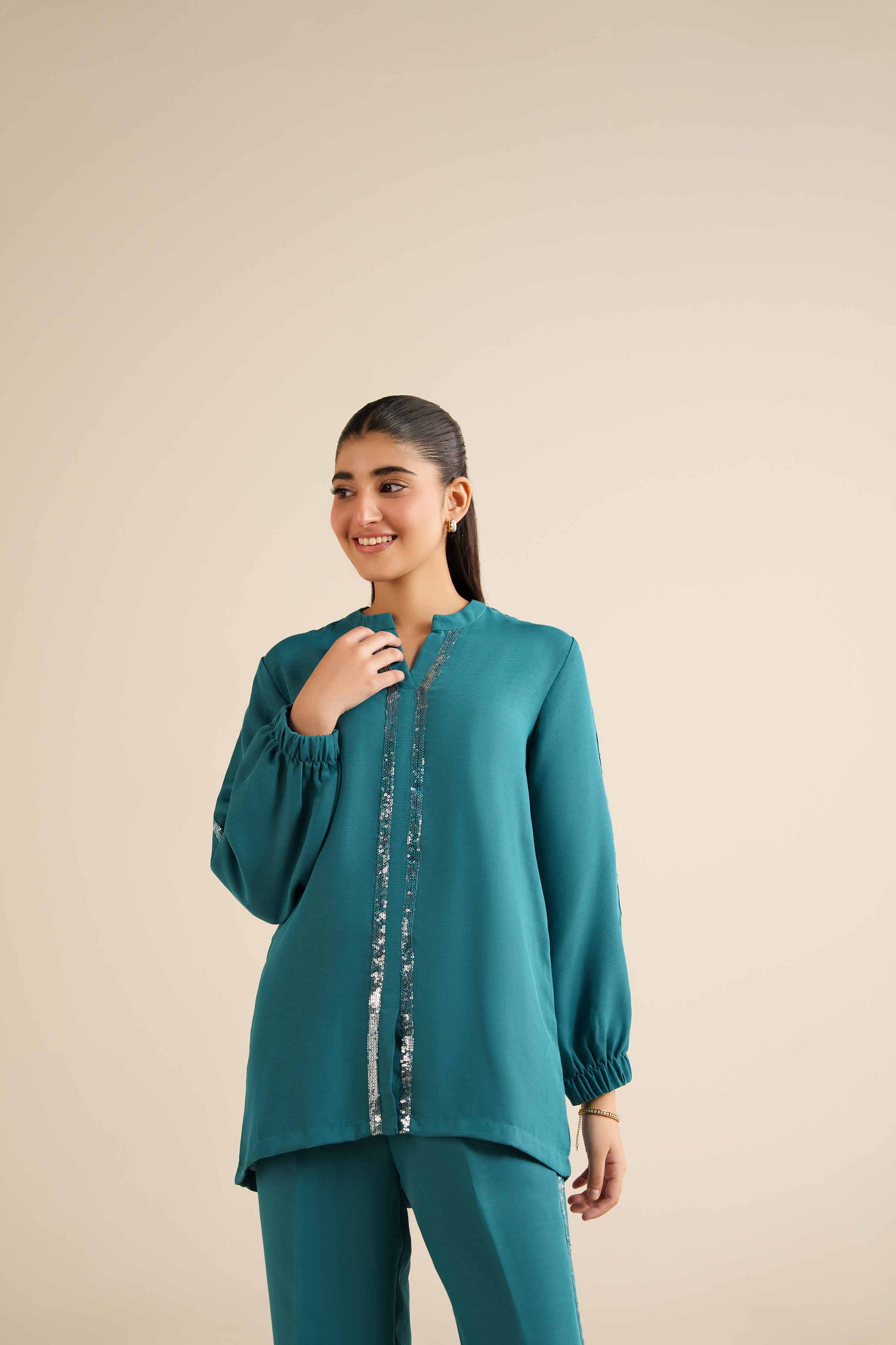 NISHATUAE - Green Embroidered Grip 2-piece Ready to wear Dress