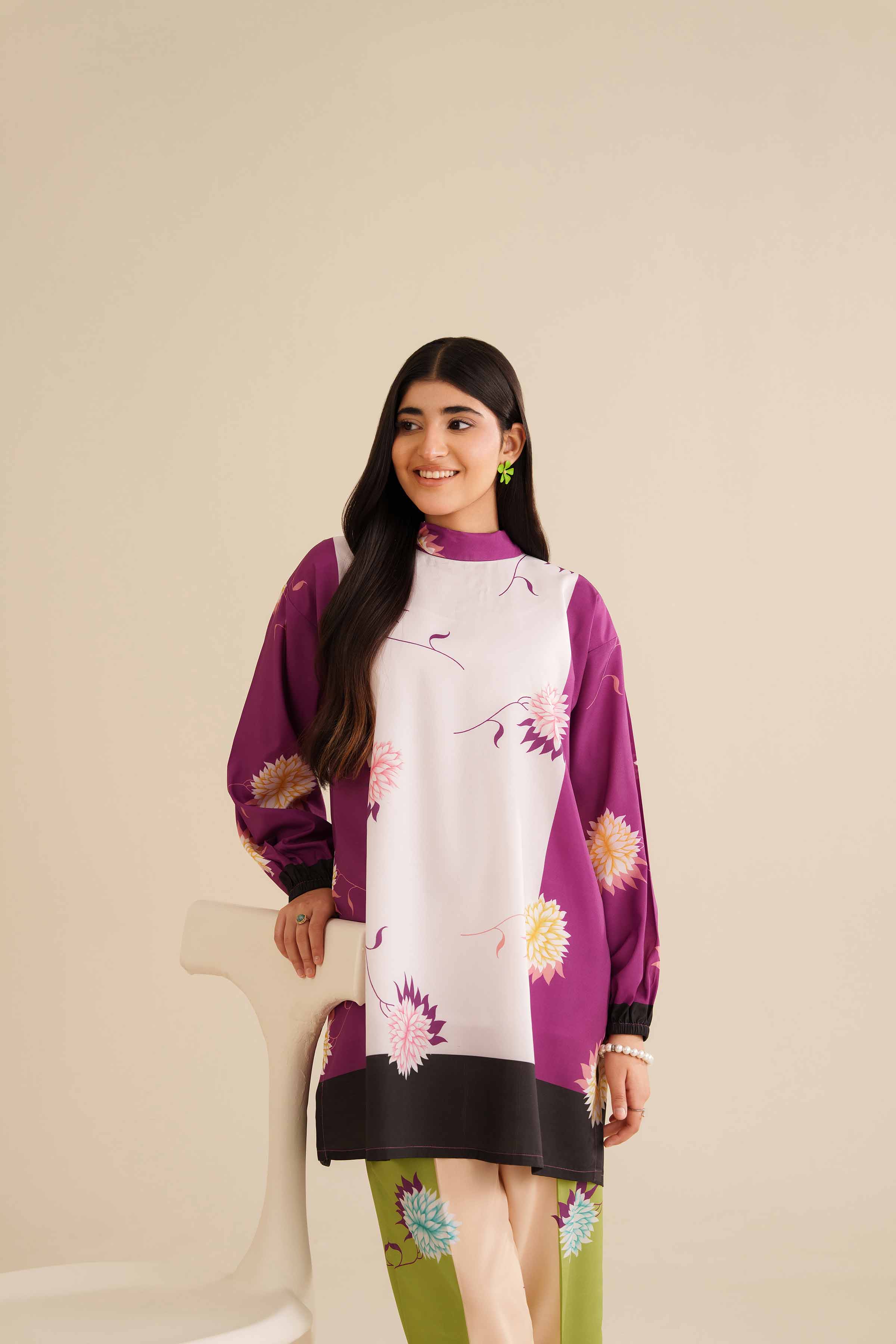 NISHATUAE - Purple Printed Silk 2-piece Ready to wear Dress