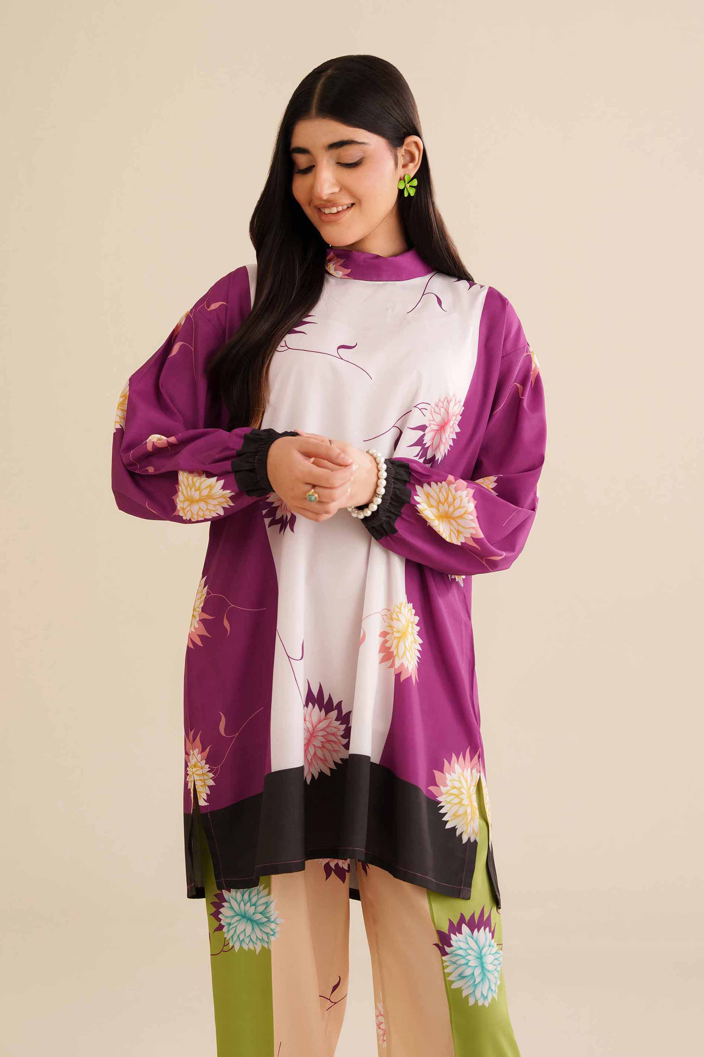 NISHATUAE - Purple Printed Silk 2-piece Ready to wear Dress