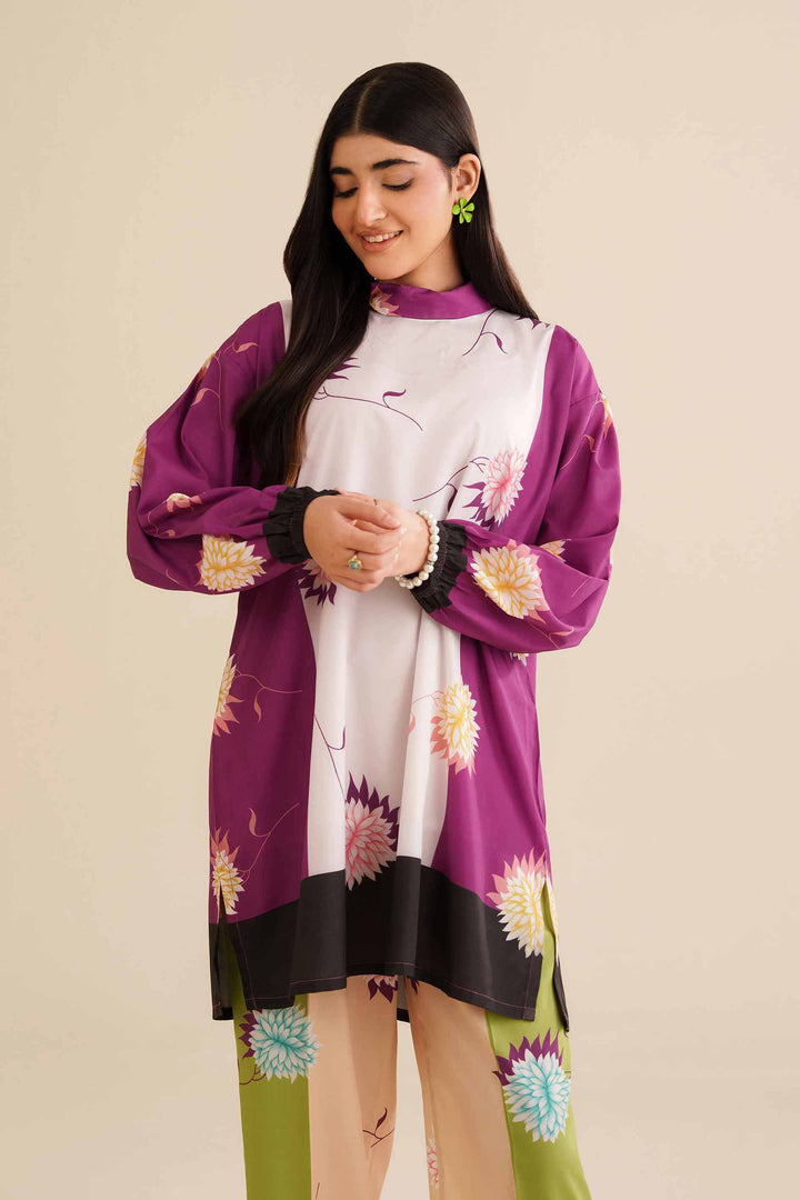 NISHATUAE - Purple Printed Silk 2-piece Ready to wear Dress