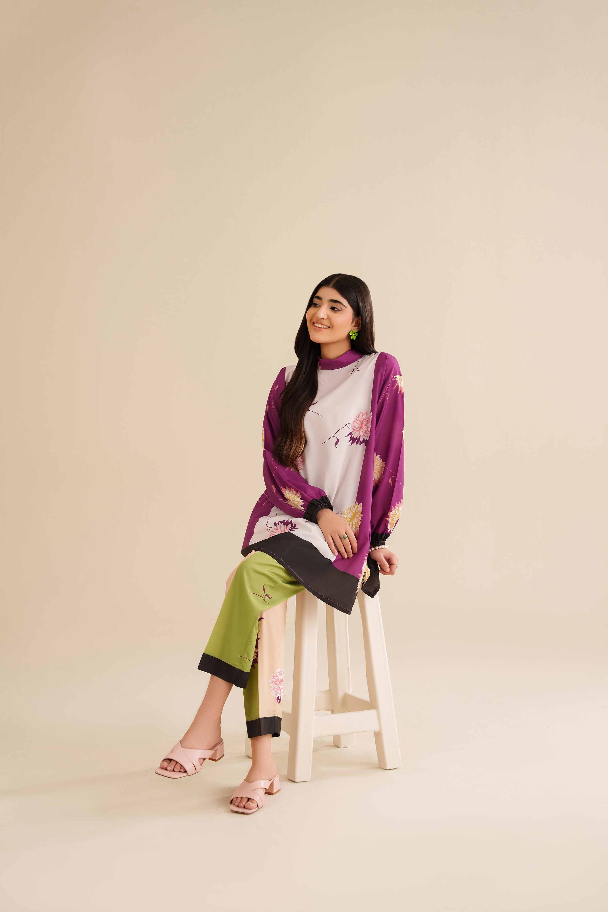 NISHATUAE - Purple Printed Silk 2-piece Ready to wear Dress