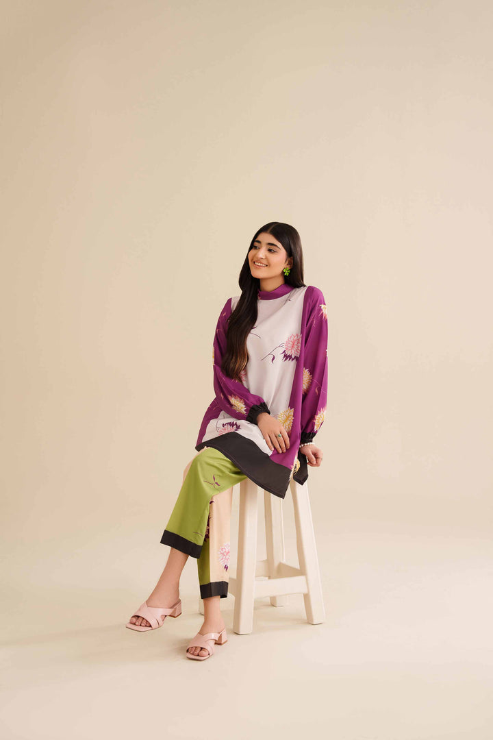 NISHATUAE - Purple Printed Silk 2-piece Ready to wear Dress