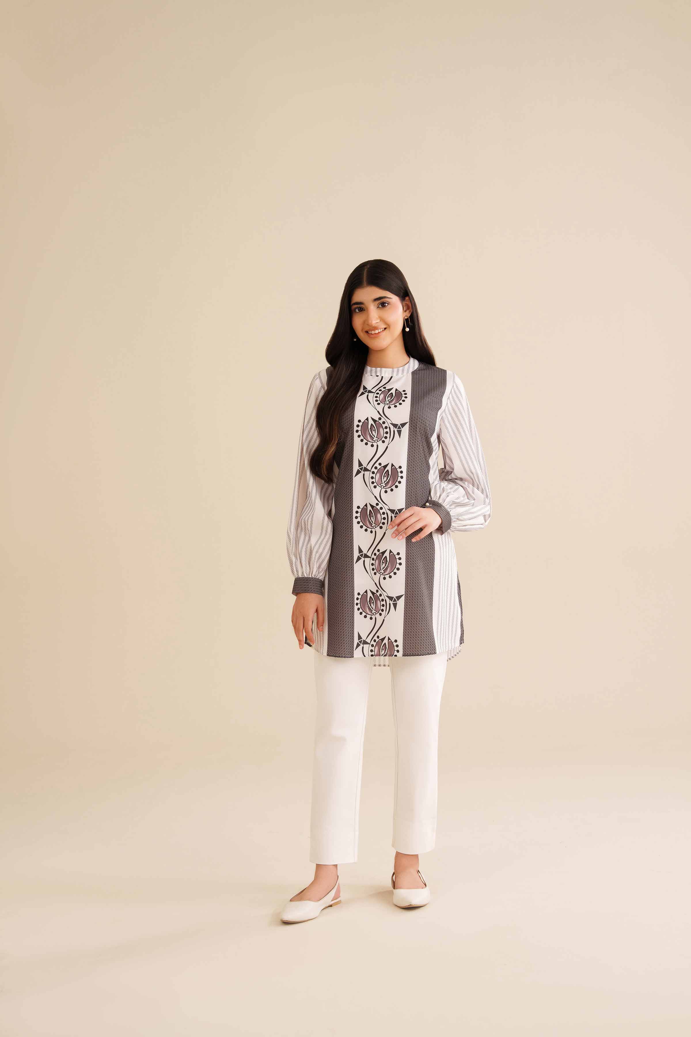 NISHATUAE - White Printed Silk Ready to wear Tunic