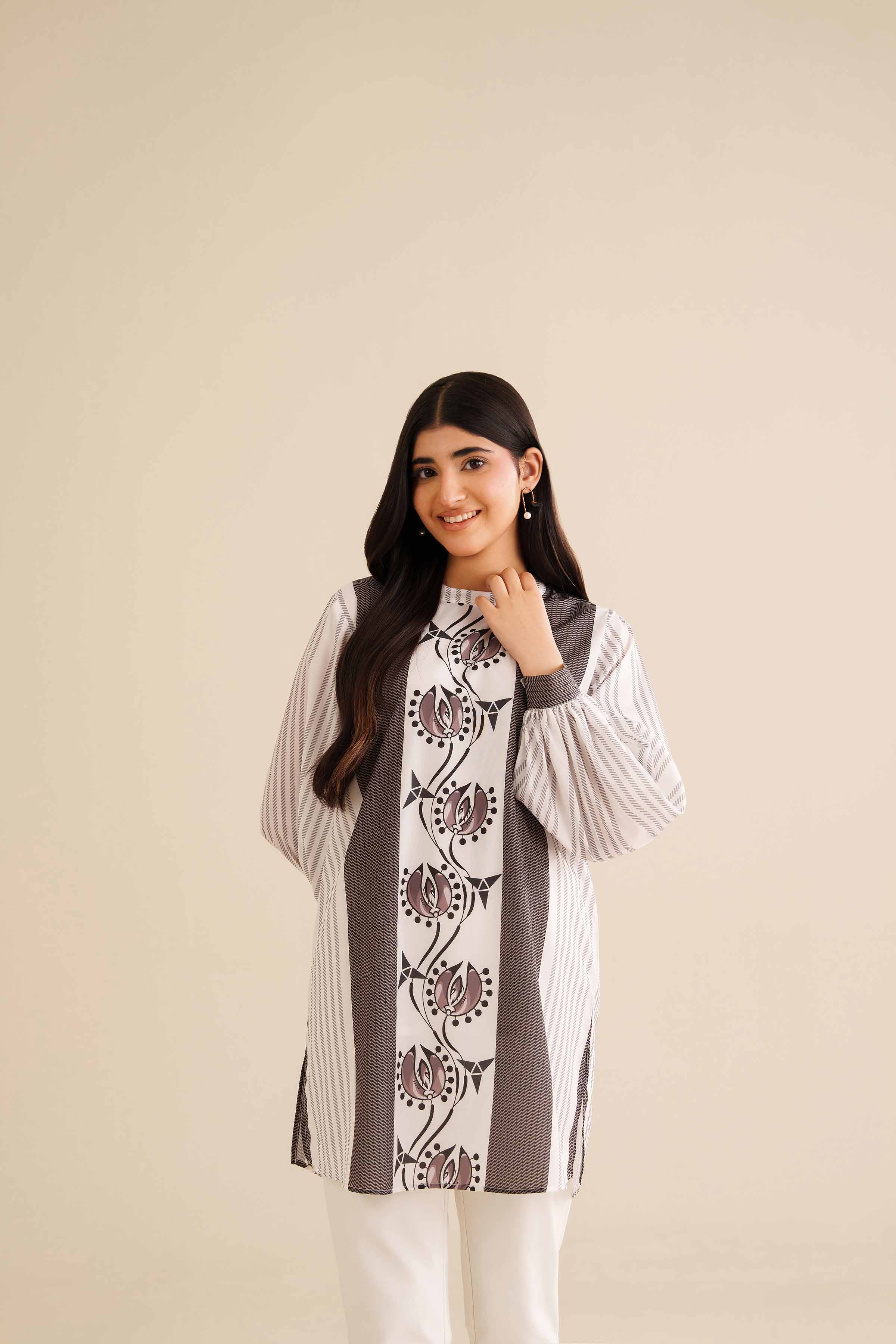 NISHATUAE - White Printed Silk Ready to wear Tunic