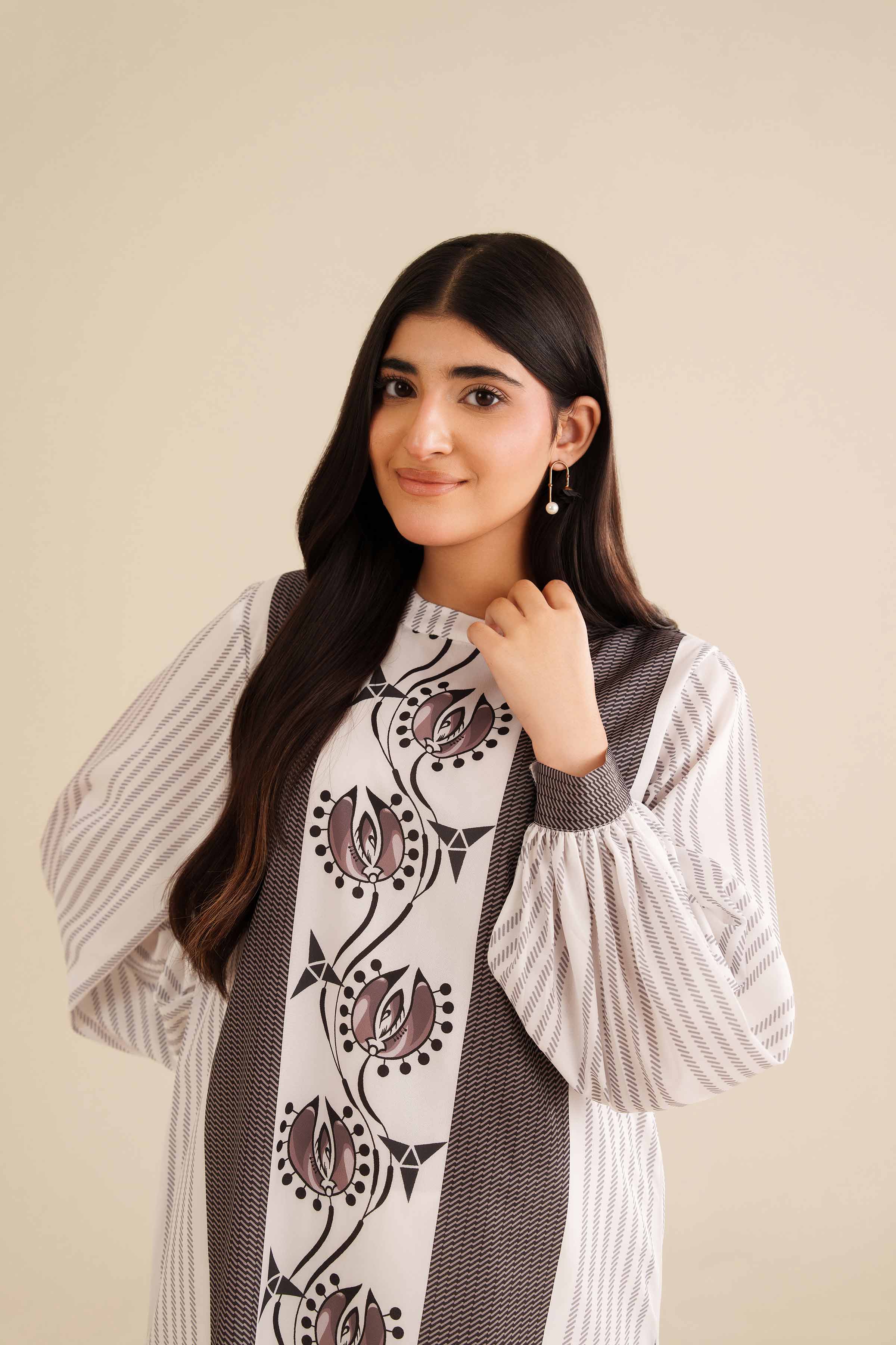 NISHATUAE - White Printed Silk Ready to wear Tunic