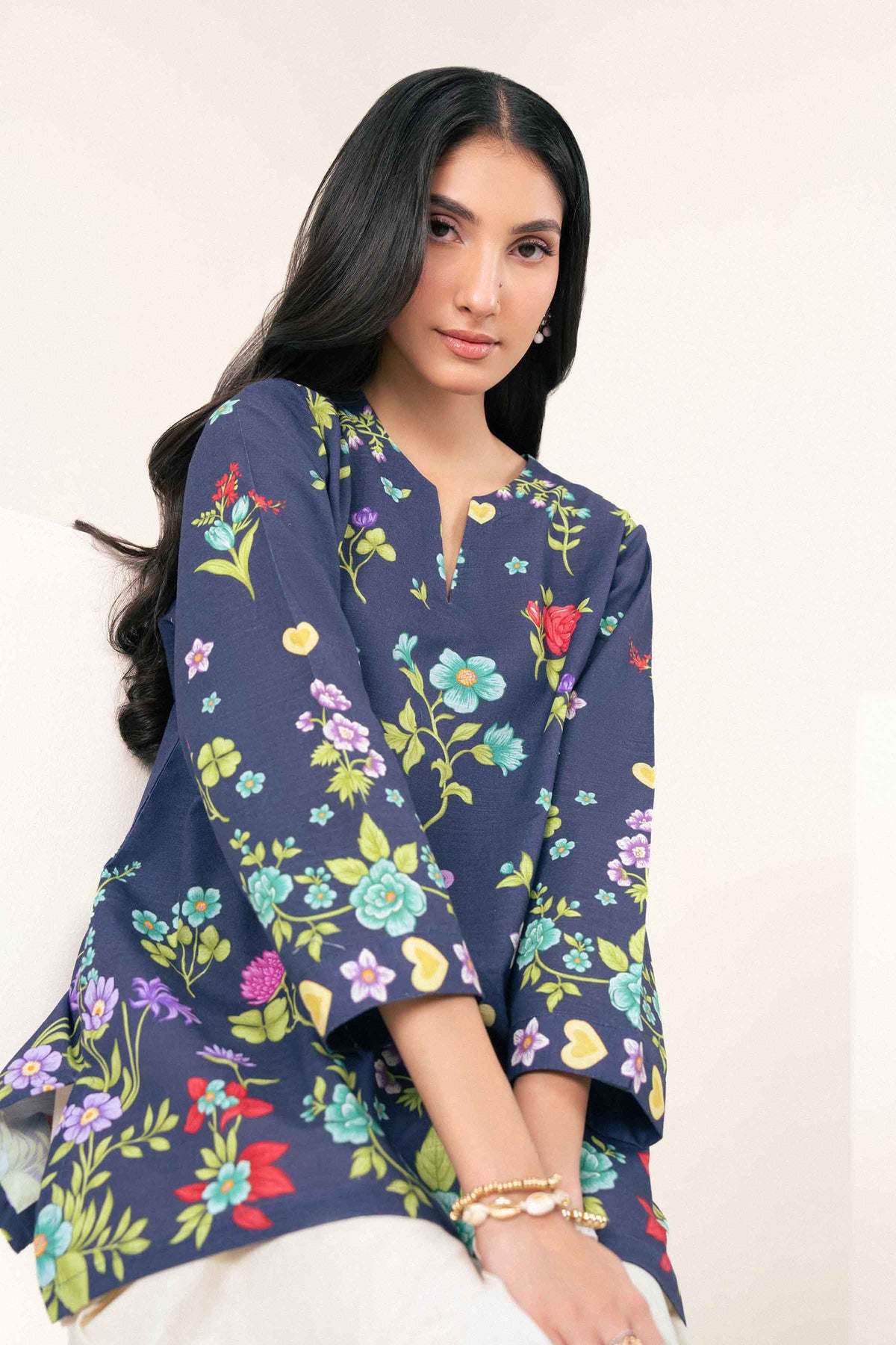 Blue Printed Tunic in Khaddar ready-to-wear