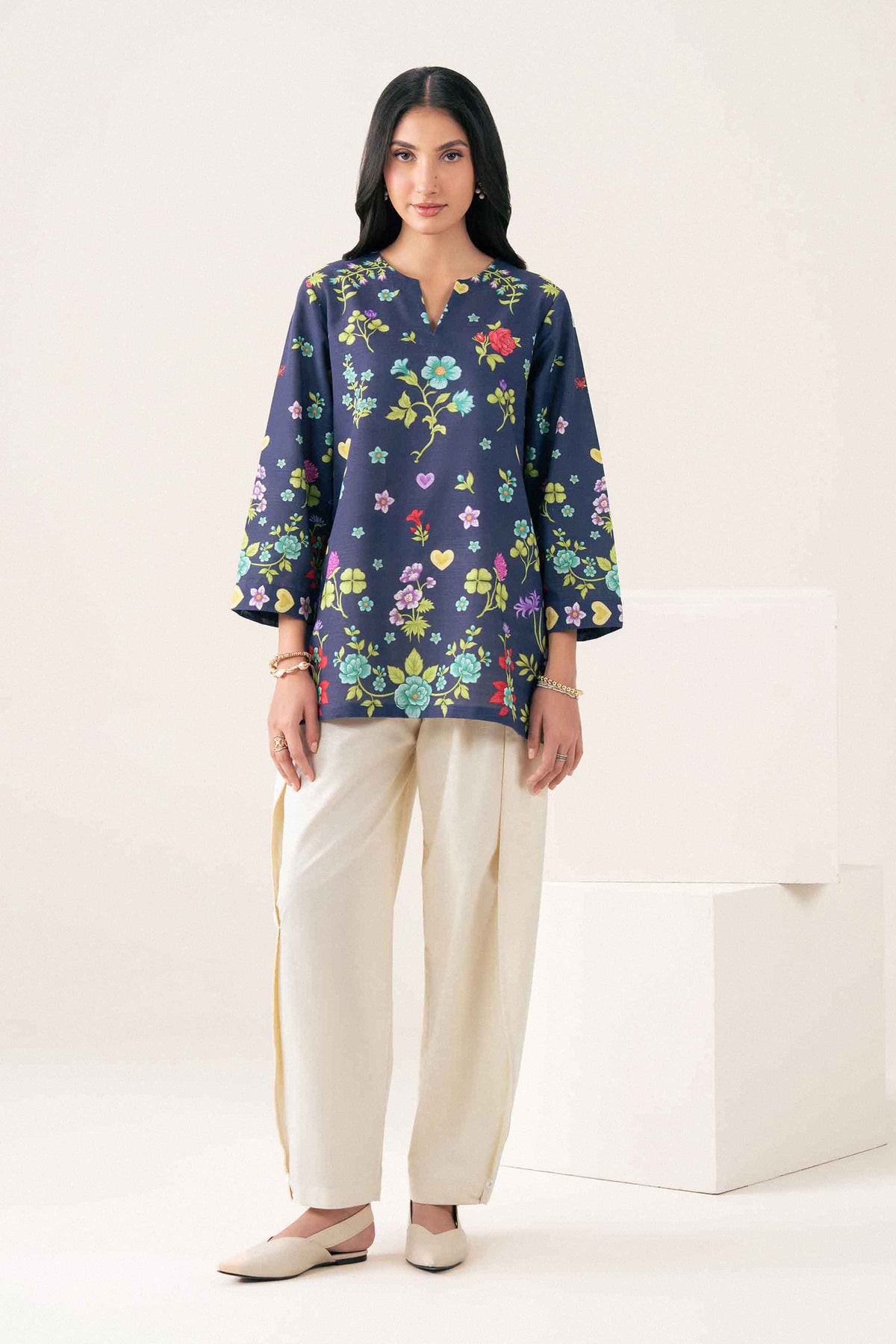 Blue Printed Tunic in Khaddar ready-to-wear