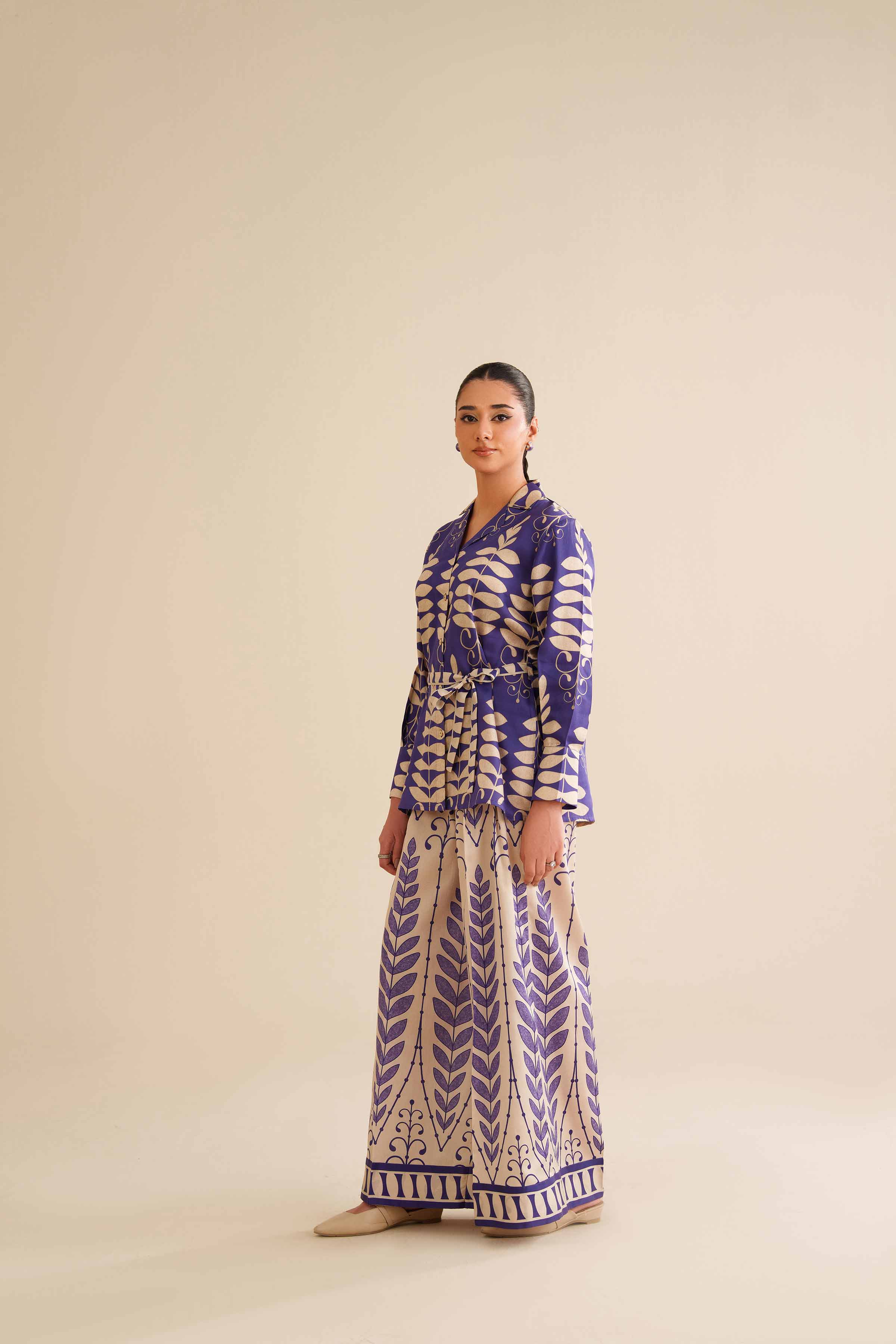 NISHATUAE - Blue Printed Satin 2-piece Ready to wear Dress