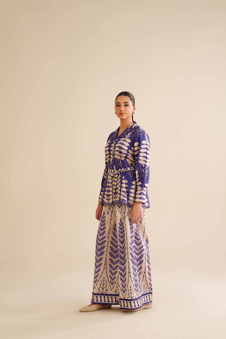 NISHATUAE - Blue Printed Satin 2-piece Ready to wear Dress
