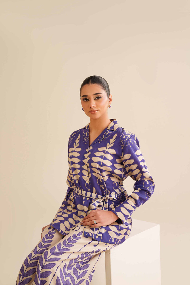 NISHATUAE - Blue Printed Satin 2-piece Ready to wear Dress