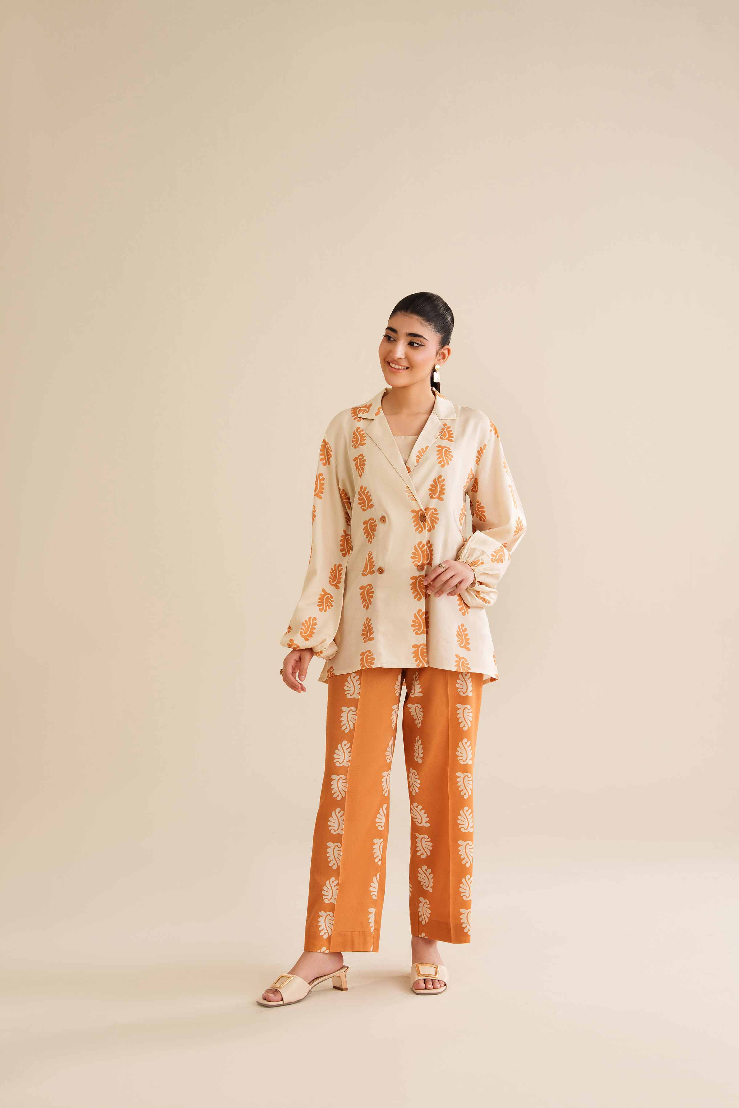 NISHATUAE - Ivory Printed Satin 2-piece Ready to wear Dress