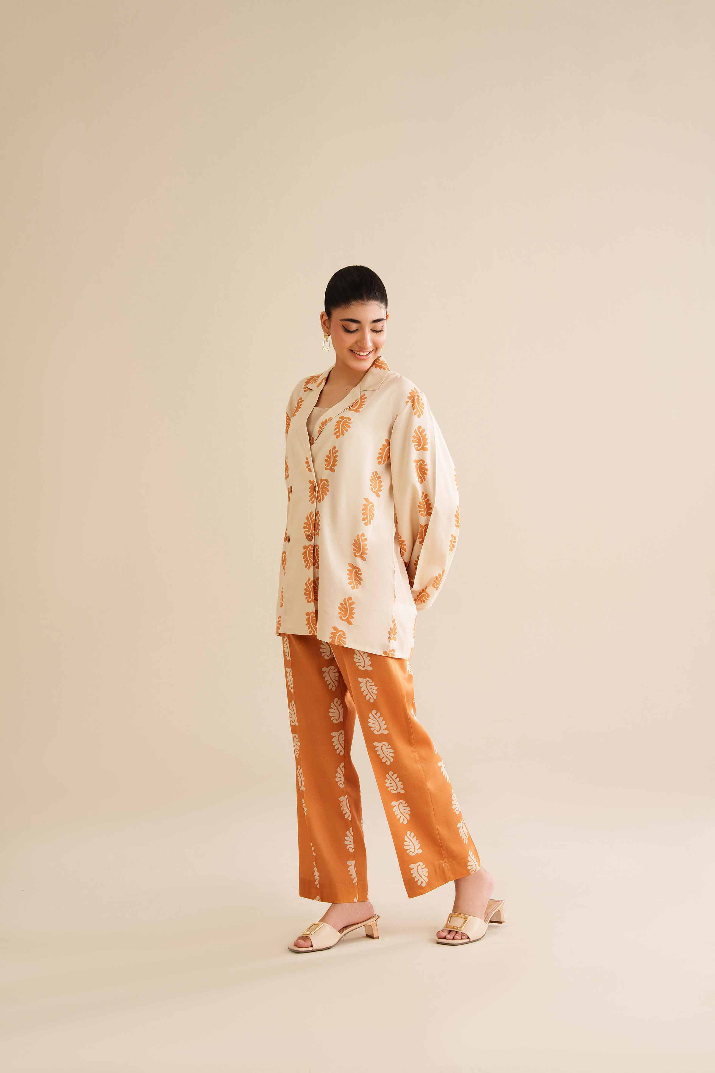 NISHATUAE - Ivory Printed Satin 2-piece Ready to wear Dress