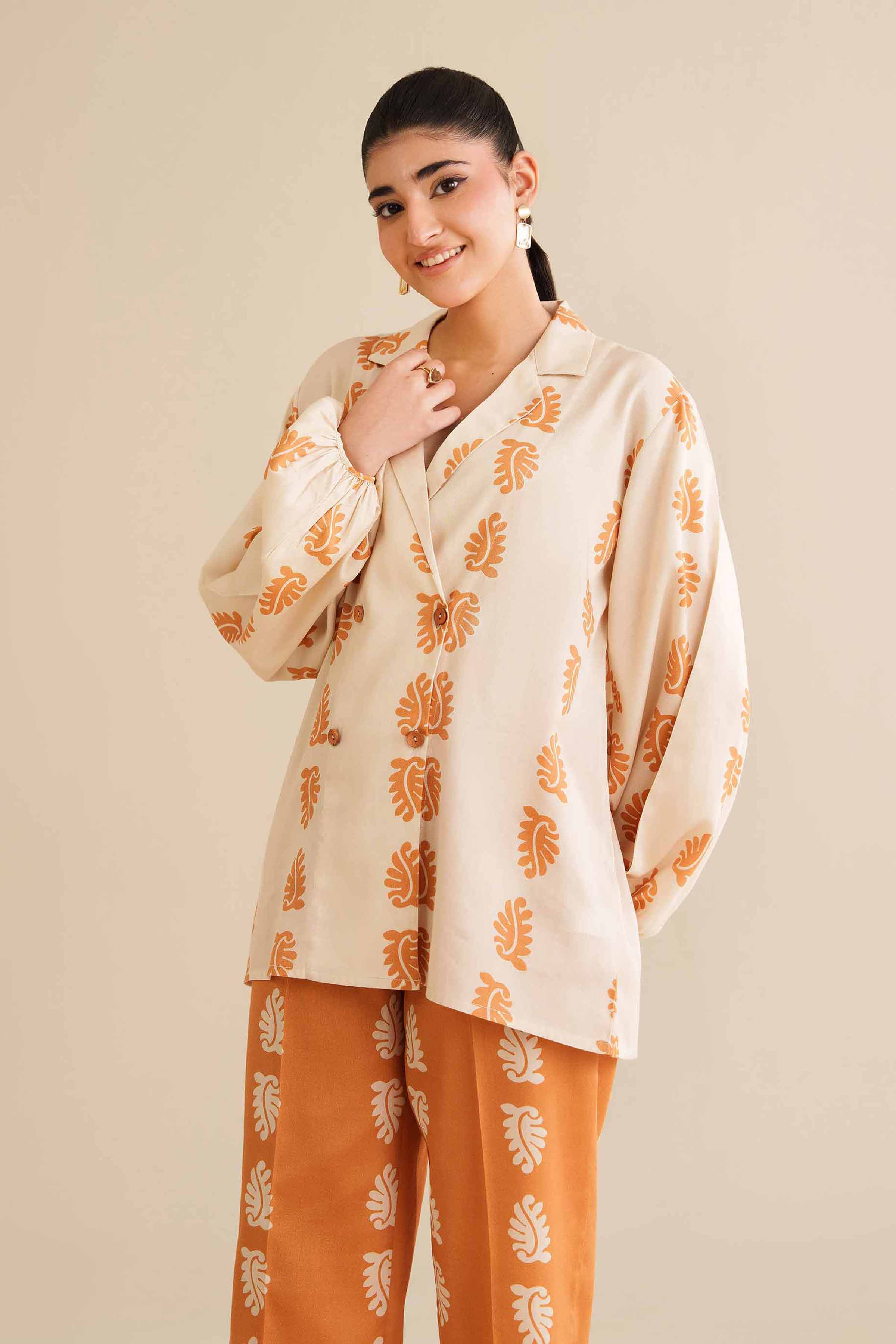 NISHATUAE - Ivory Printed Satin 2-piece Ready to wear Dress