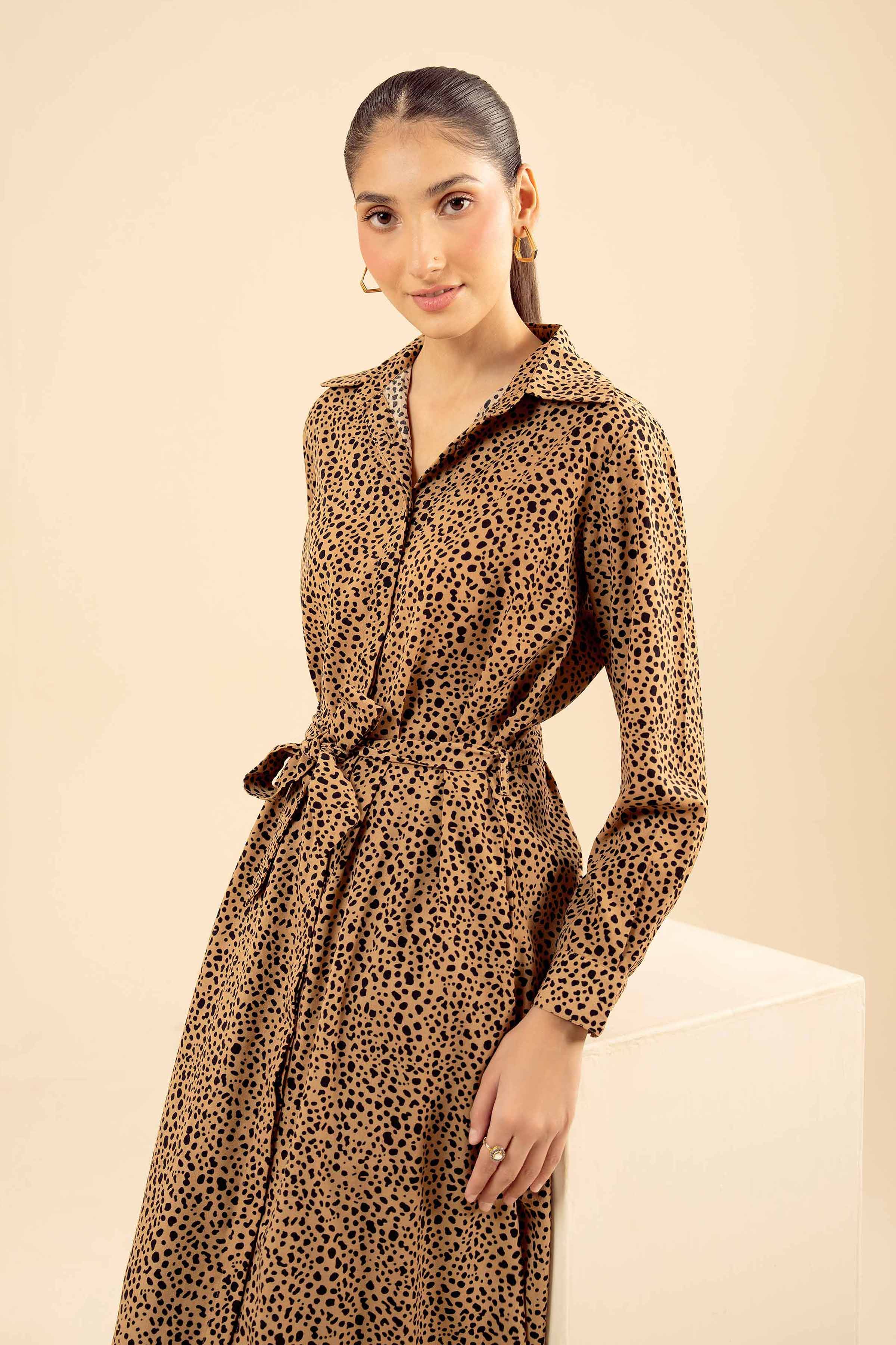 NISHATUAE - Brown Printed Grip Ready to wear Dress