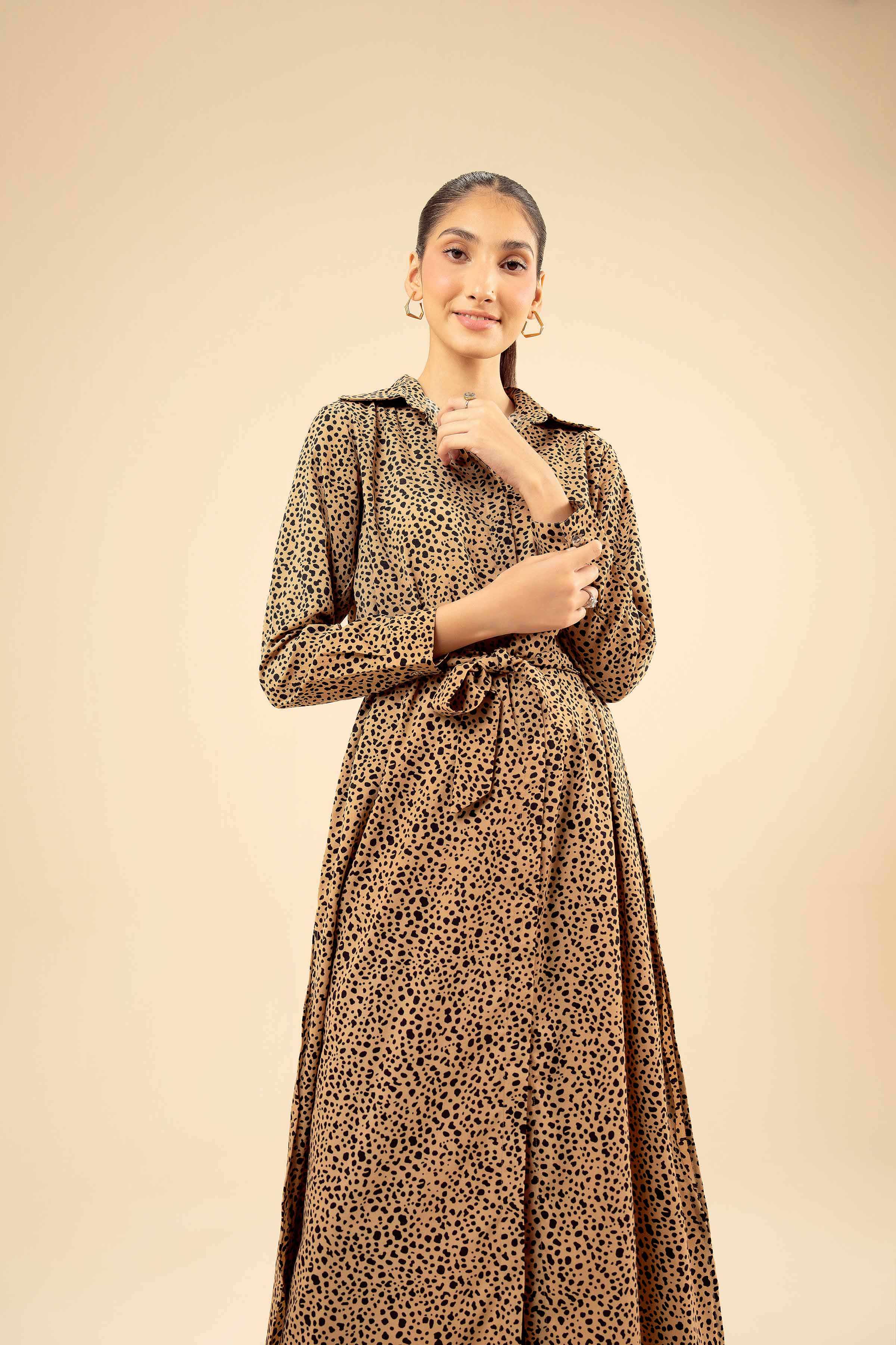 NISHATUAE - Brown Printed Grip Ready to wear Dress