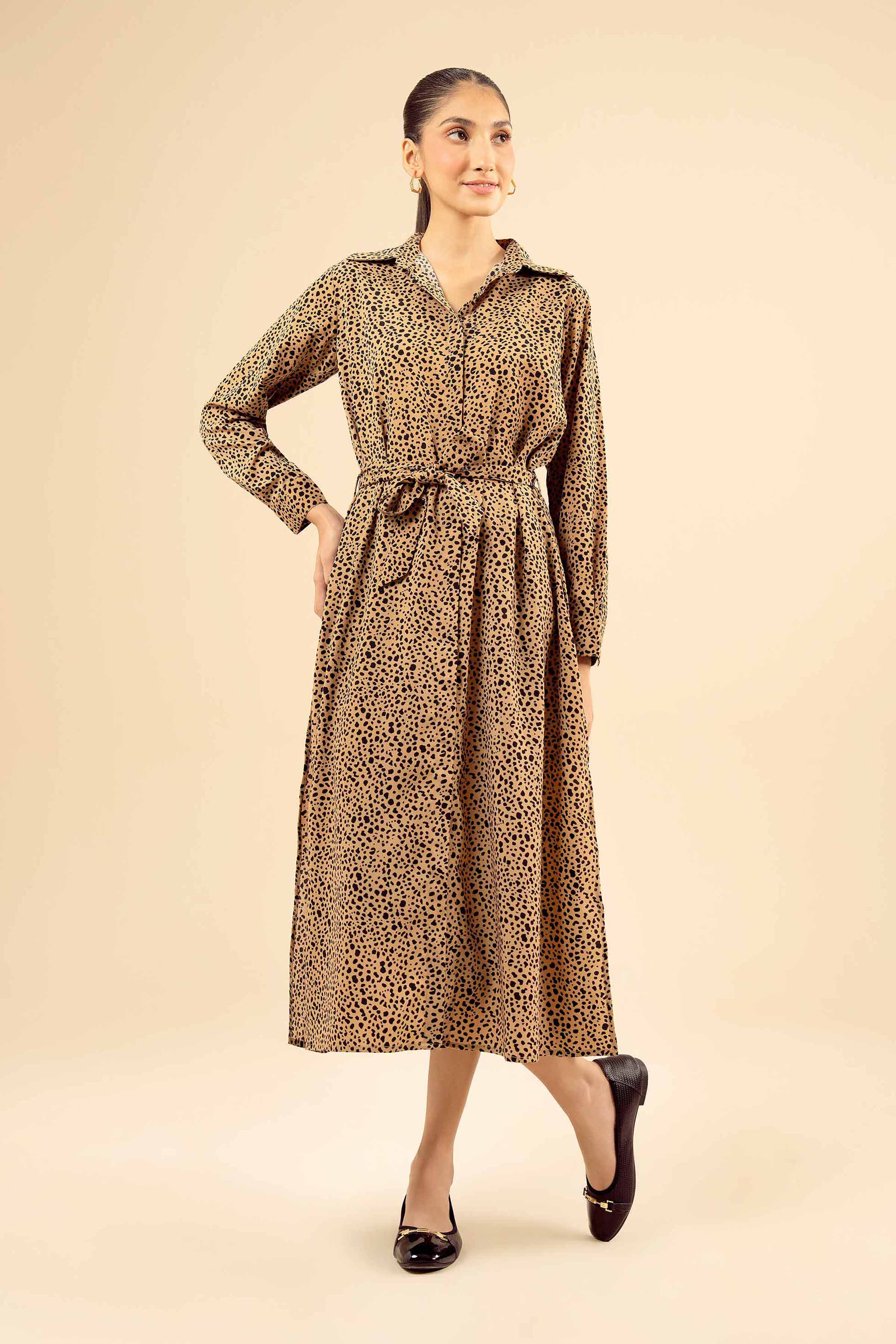 NISHATUAE - Brown Printed Grip Ready to wear Dress