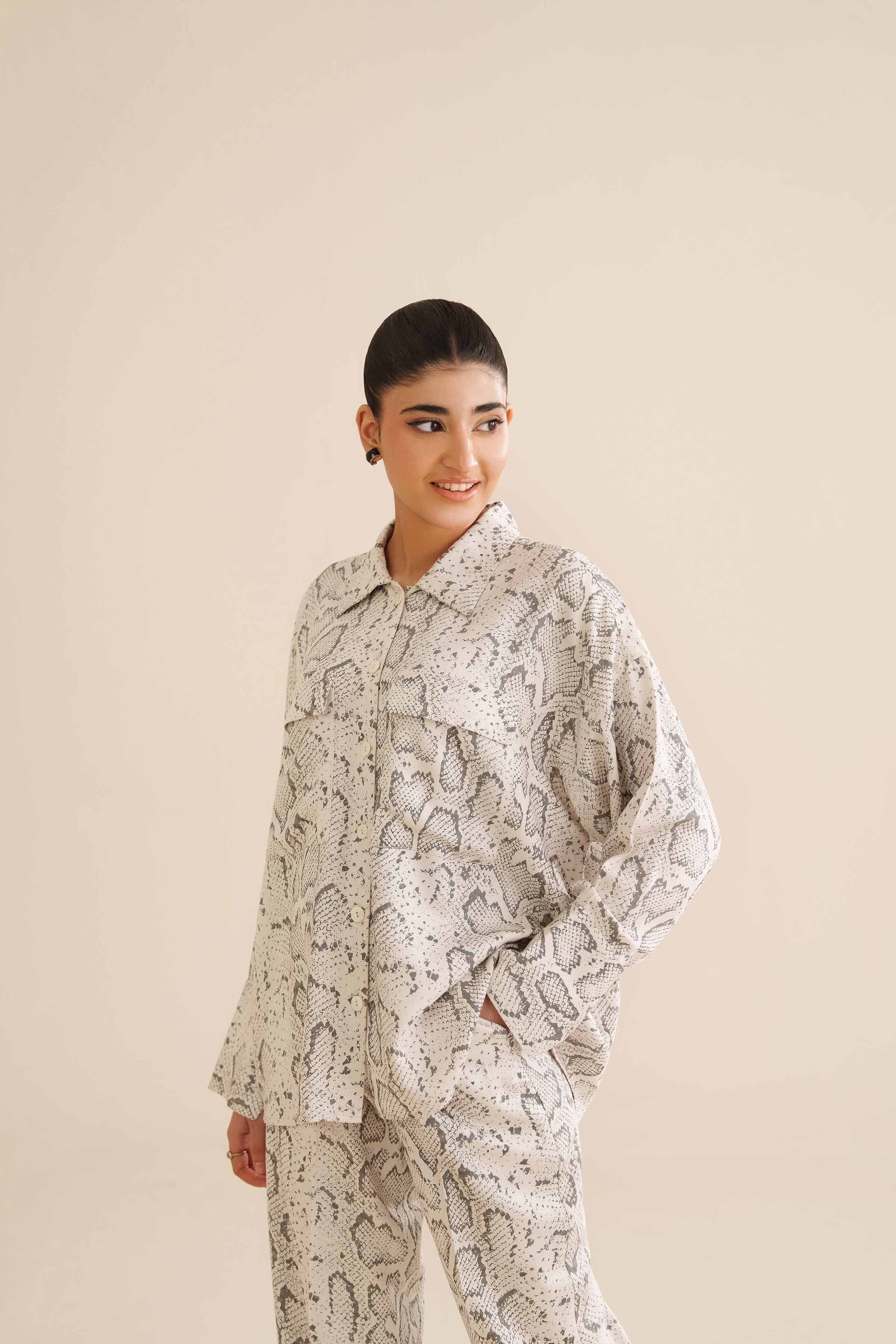 NISHATUAE - White Printed Twill 2-piece Ready to wear Dress