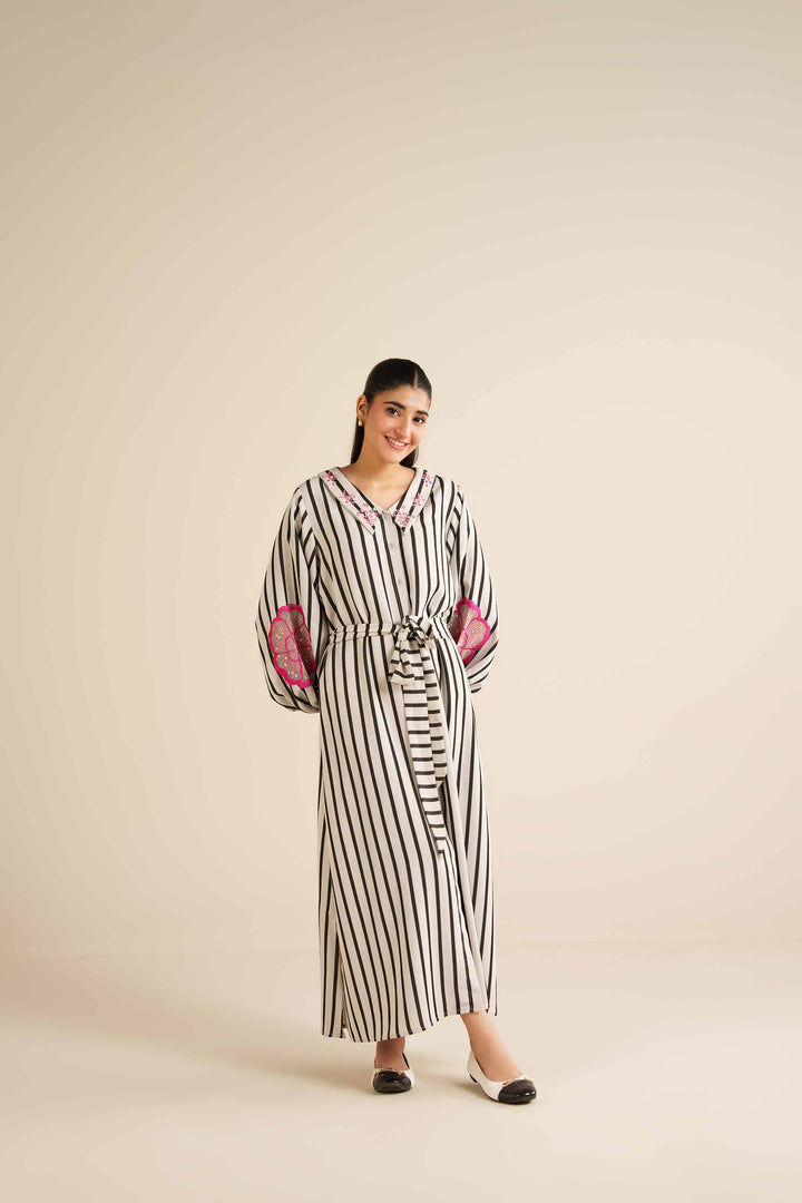NishatUAE - White Printed Crepe Ready To Wear Dress