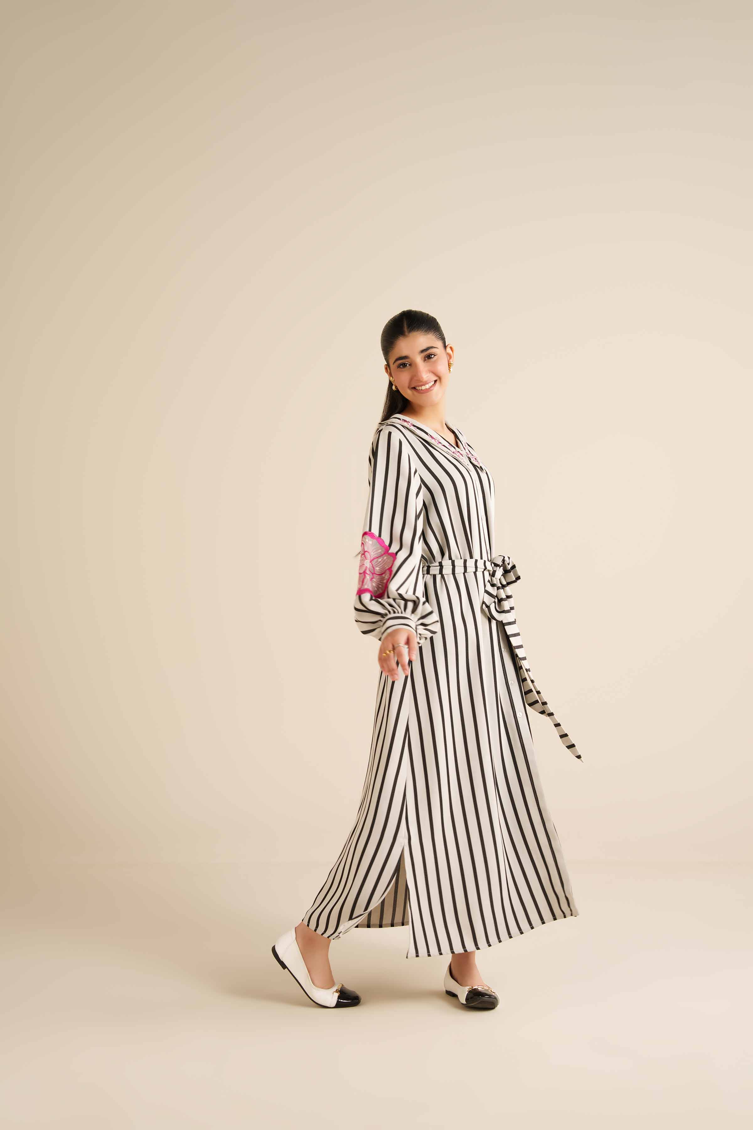 NishatUAE - White Printed Crepe Ready To Wear Dress