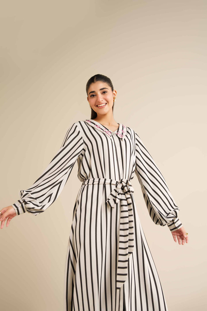 NishatUAE - White Printed Crepe Ready To Wear Dress