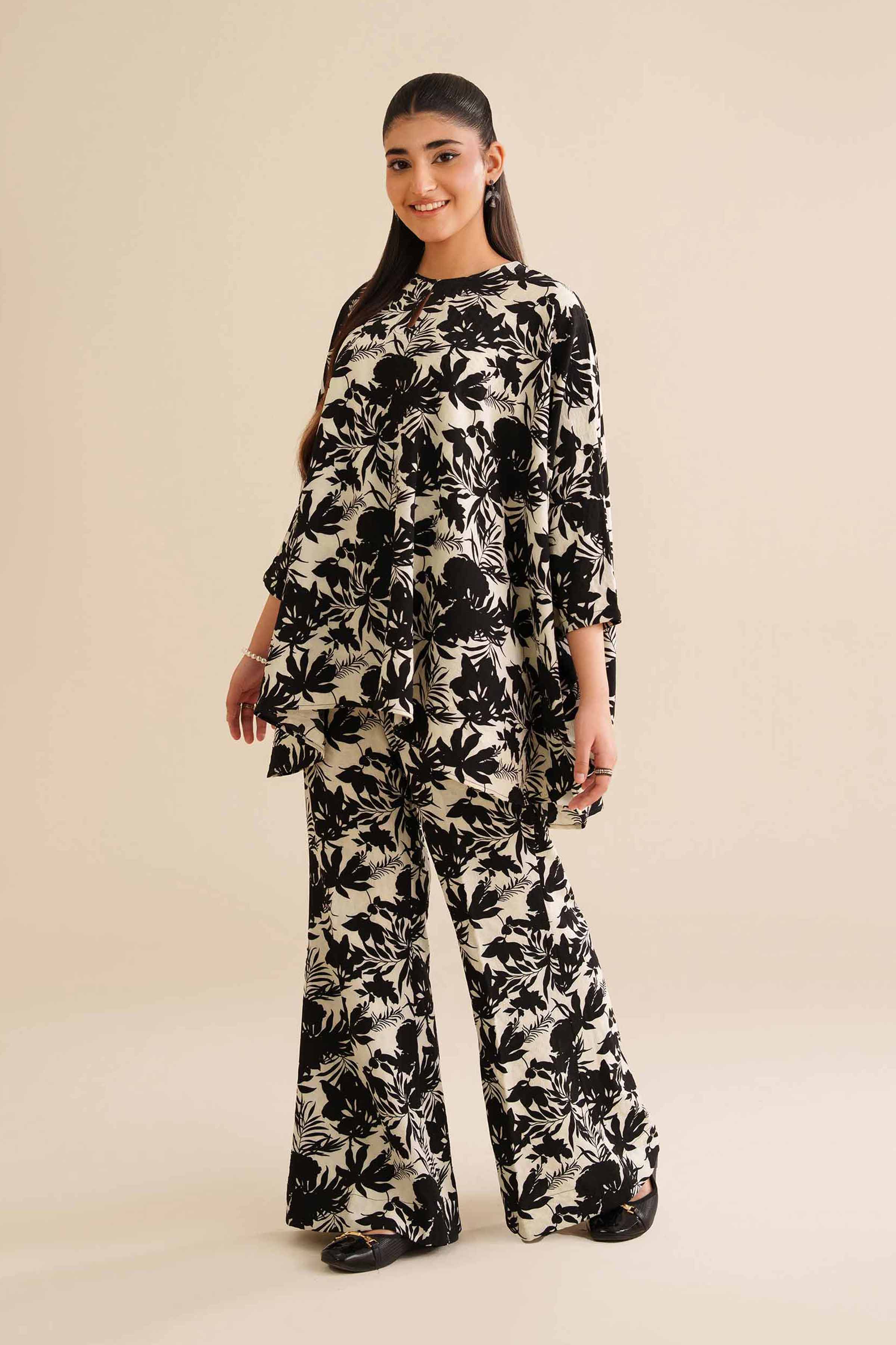 NISHATUAE - Black Printed Crush 2-piece Ready to wear Dress