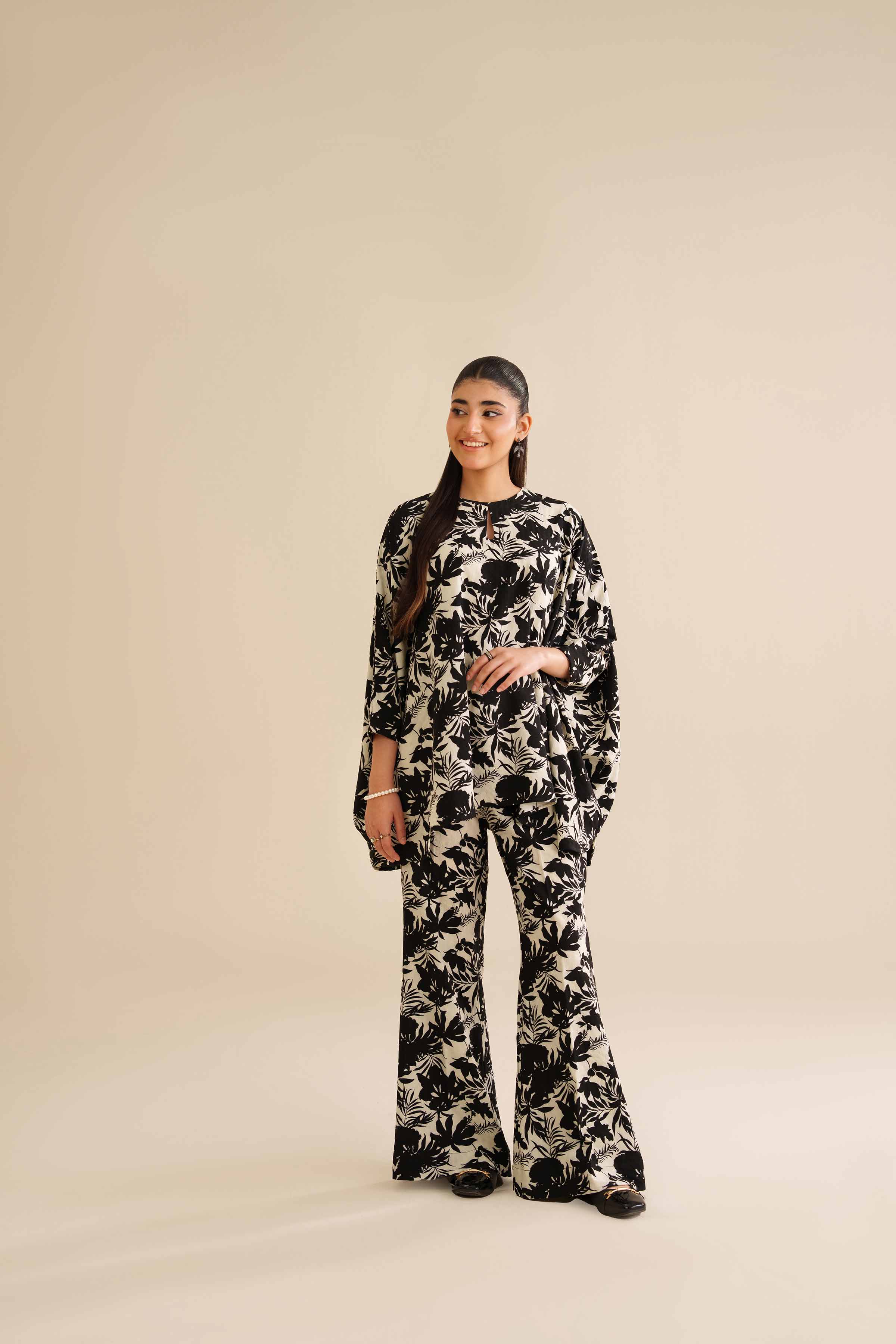 NISHATUAE - Black Printed Crush 2-piece Ready to wear Dress