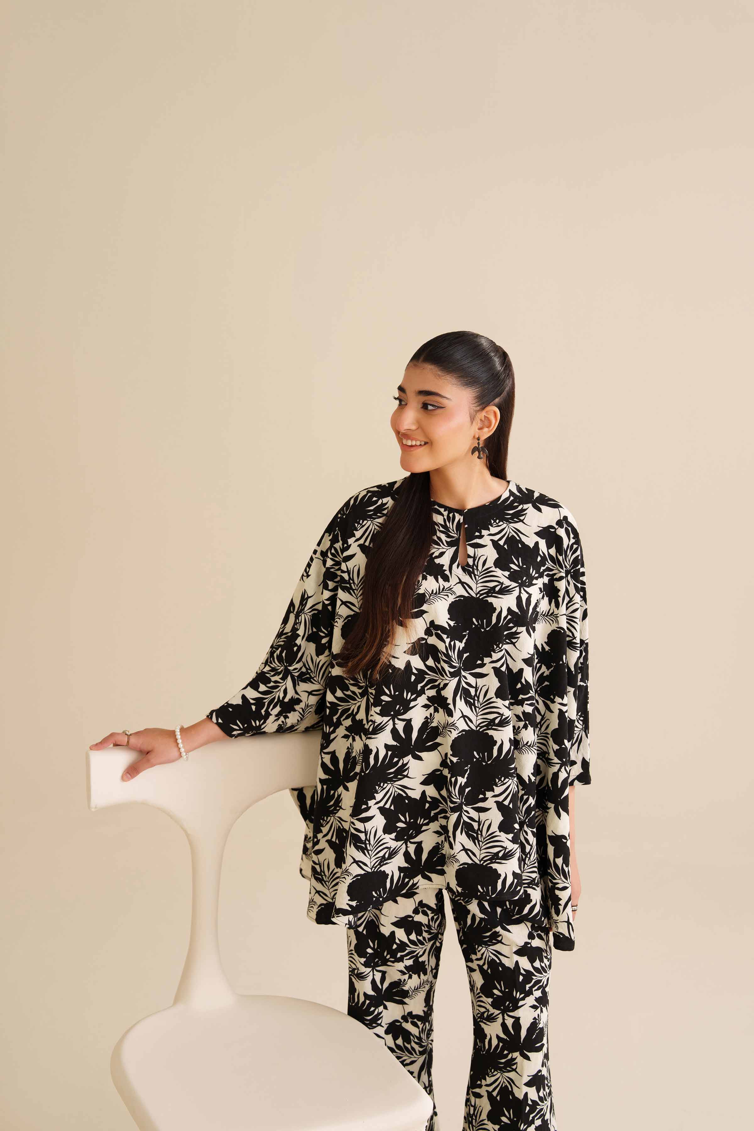NISHATUAE - Black Printed Crush 2-piece Ready to wear Dress