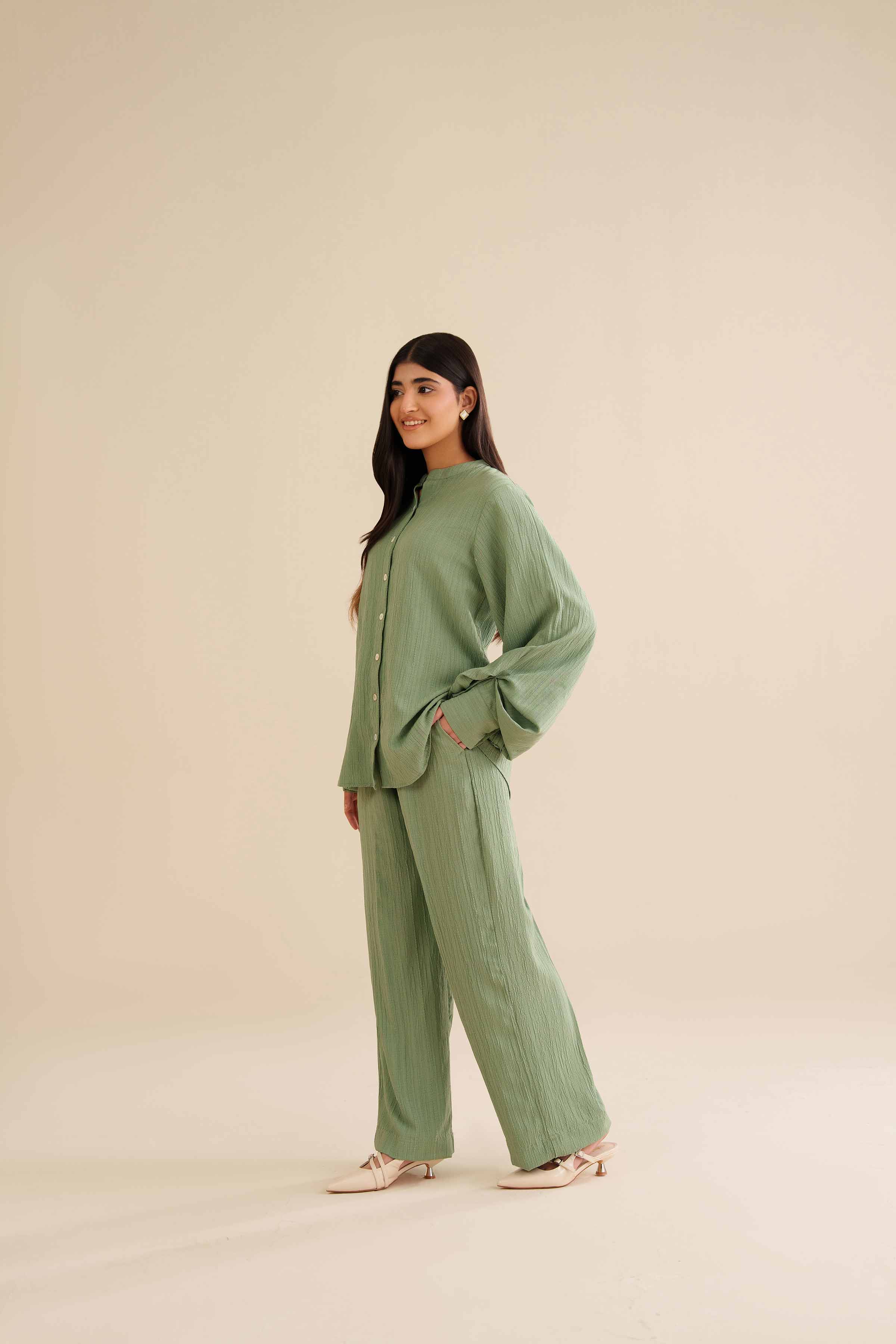 NISHATUAE - Green Solids Crinkle 2-piece Ready to wear Dress