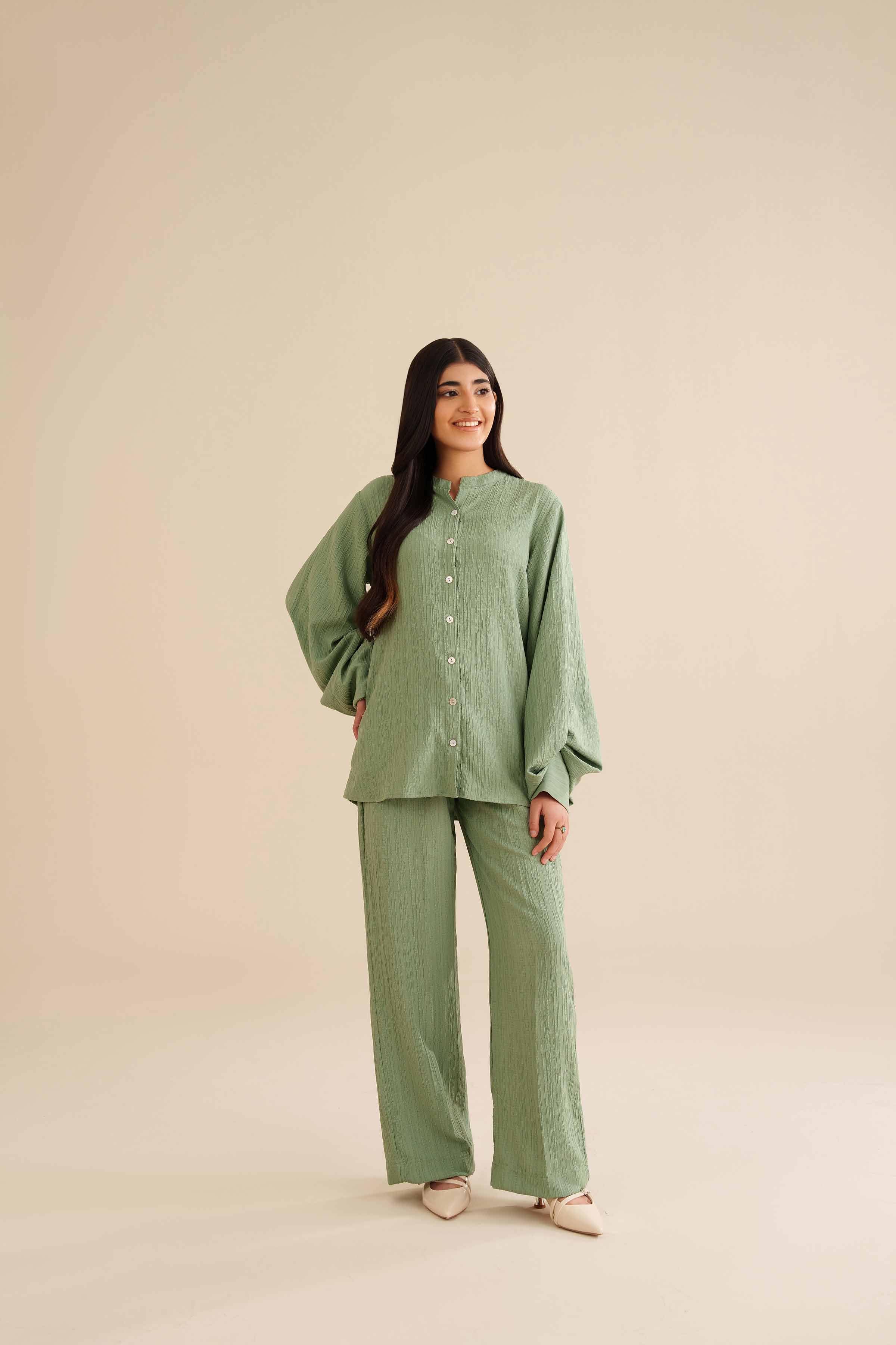 NISHATUAE - Green Solids Crinkle 2-piece Ready to wear Dress