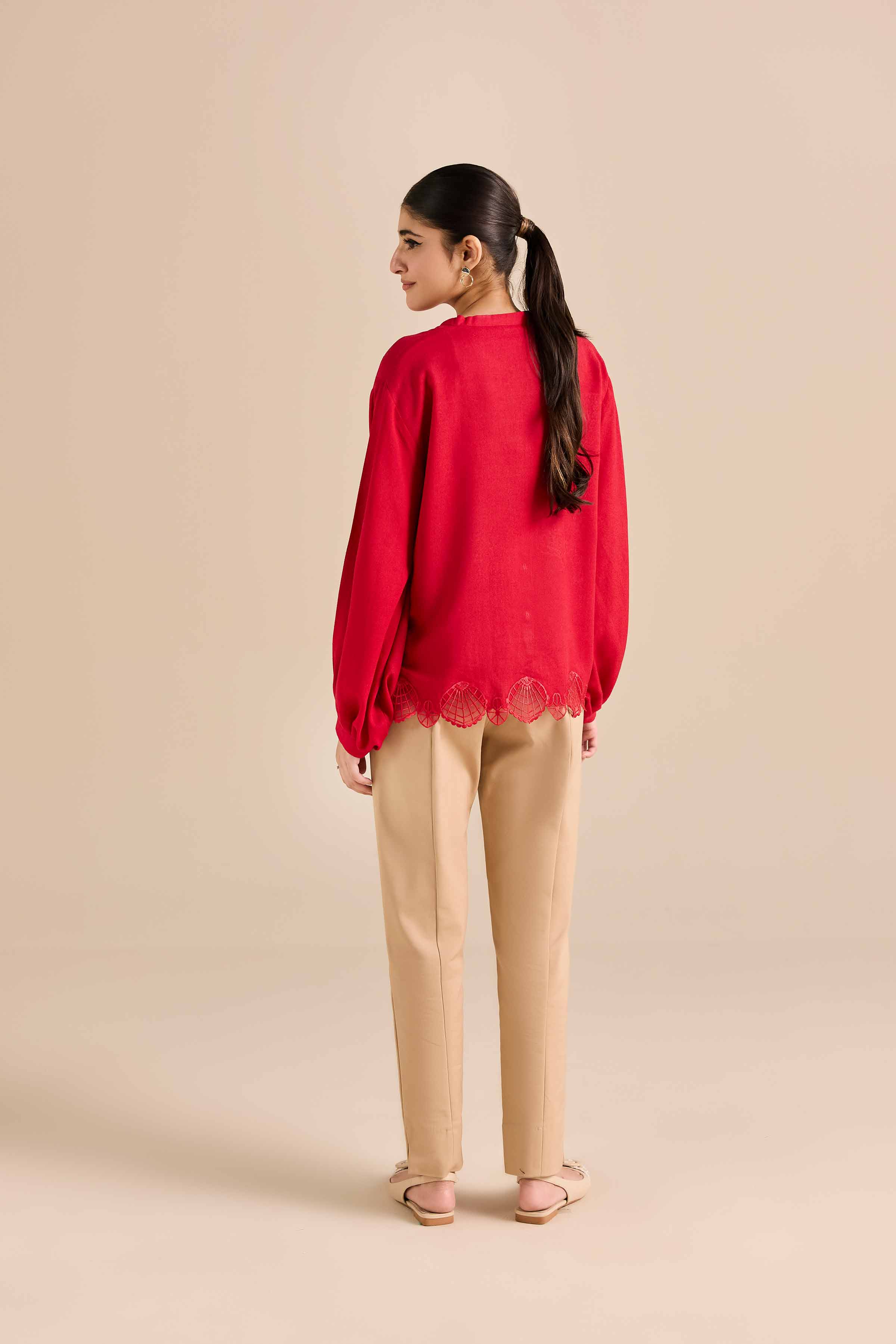 NishatUAE -  Red Embroidered Karandi Ready to wear Tunic