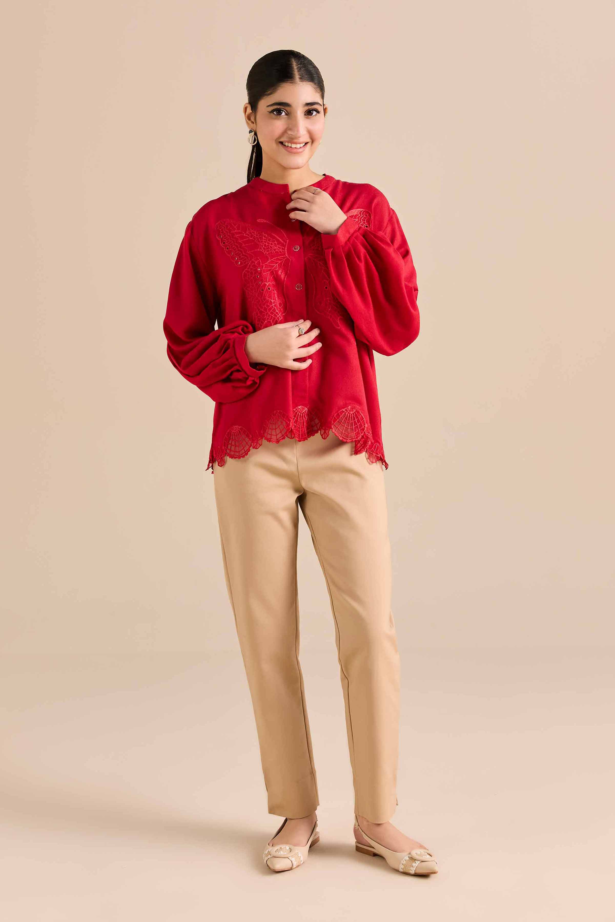 NishatUAE -  Red Embroidered Karandi Ready to wear Tunic