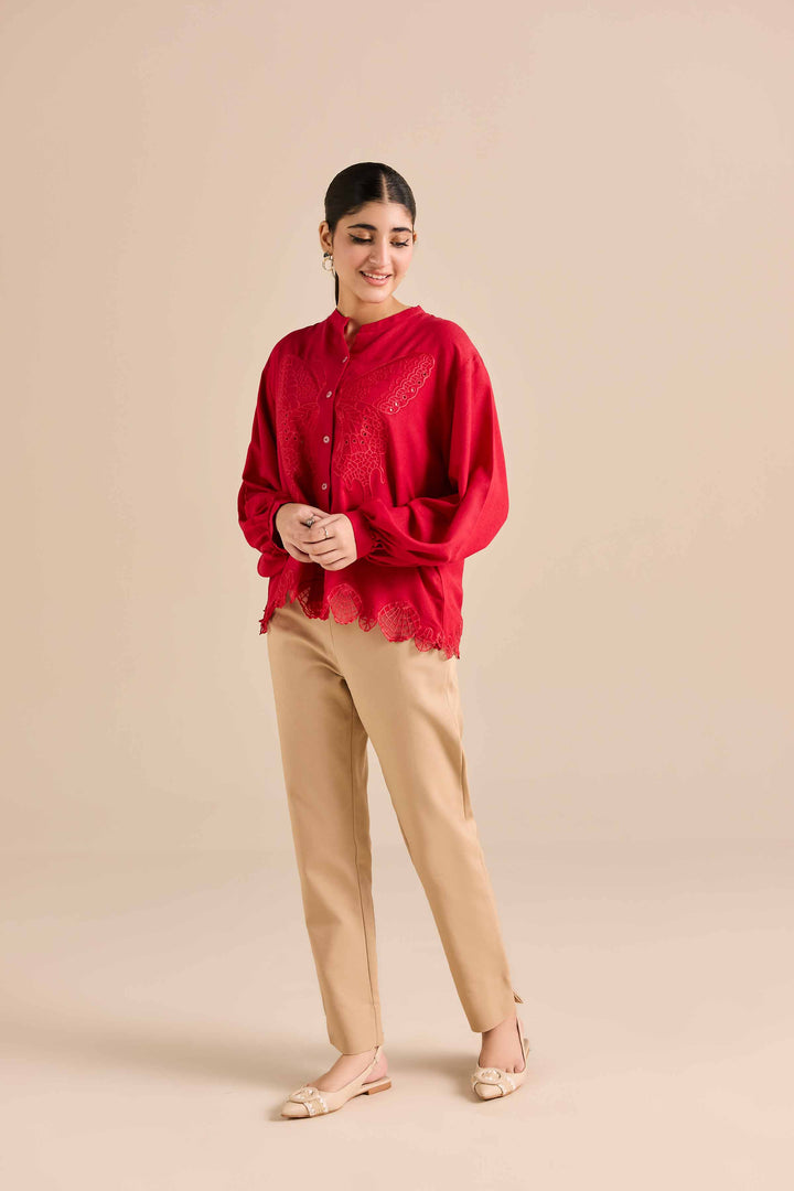 NishatUAE -  Red Embroidered Karandi Ready to wear Tunic